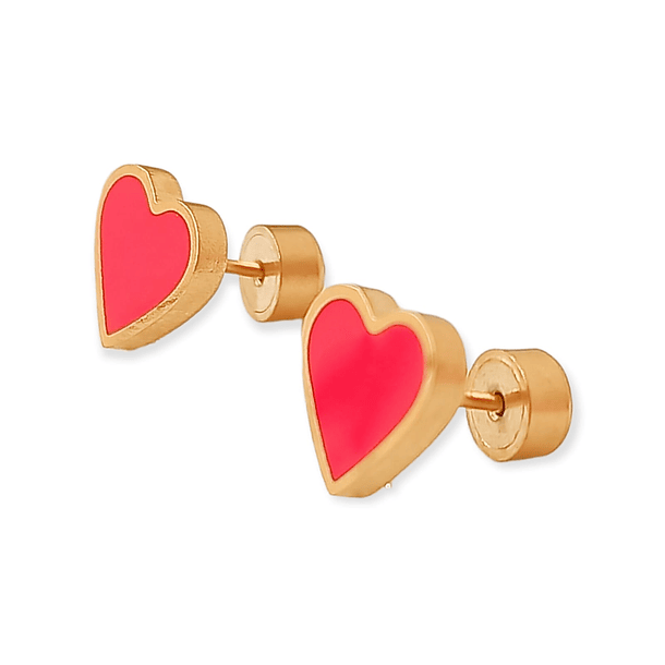 Aros Abridores Presion Corazon Rojo Chapados En Oro 18k Bebe 1