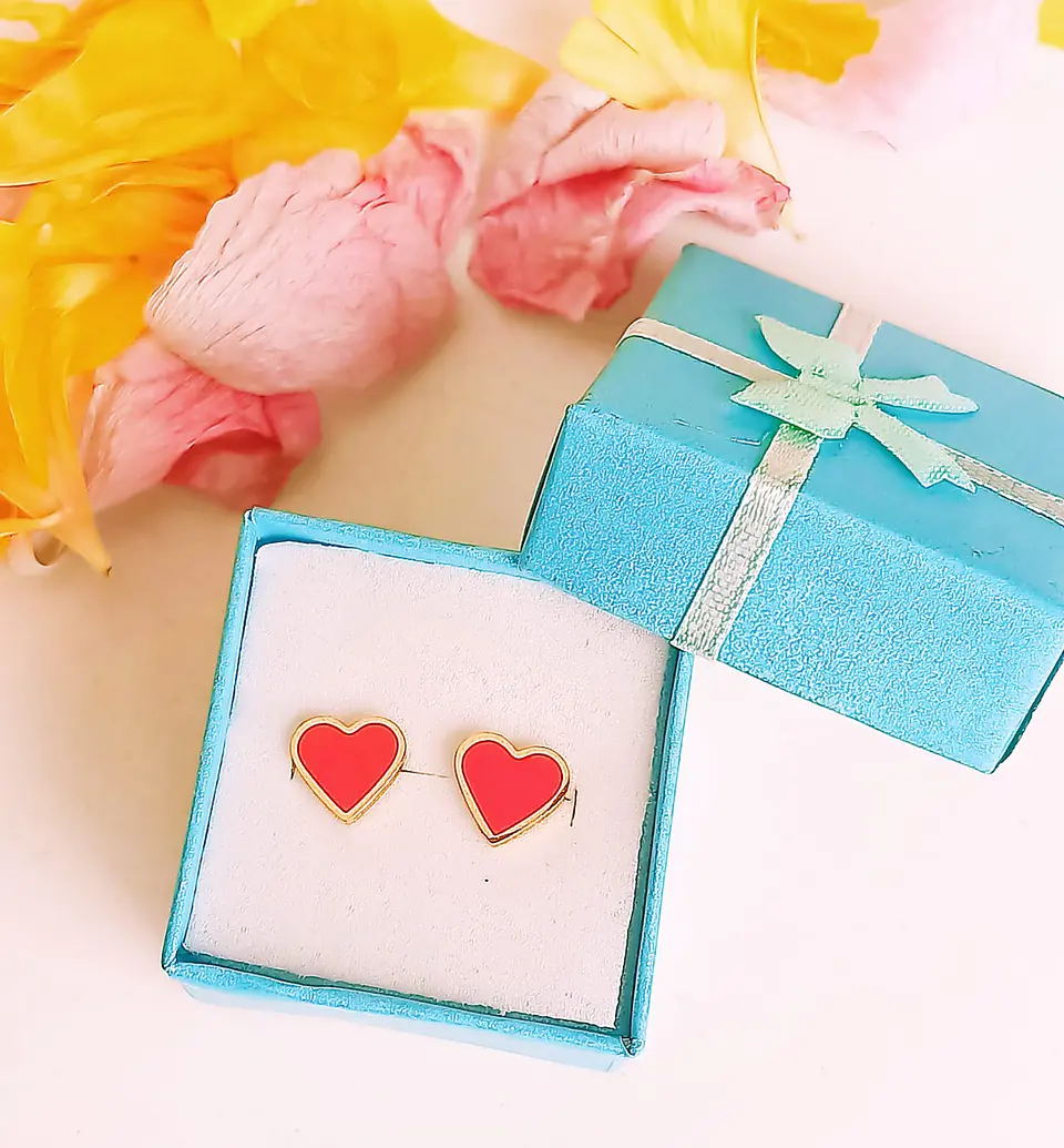 Aros Abridores Presion Corazon Rojo Chapados En Oro 18k Bebe 5