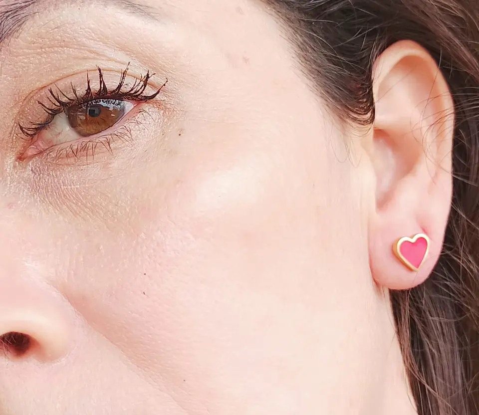 Aros Abridores Presion Corazon Rojo Chapados En Oro 18k Bebe 7