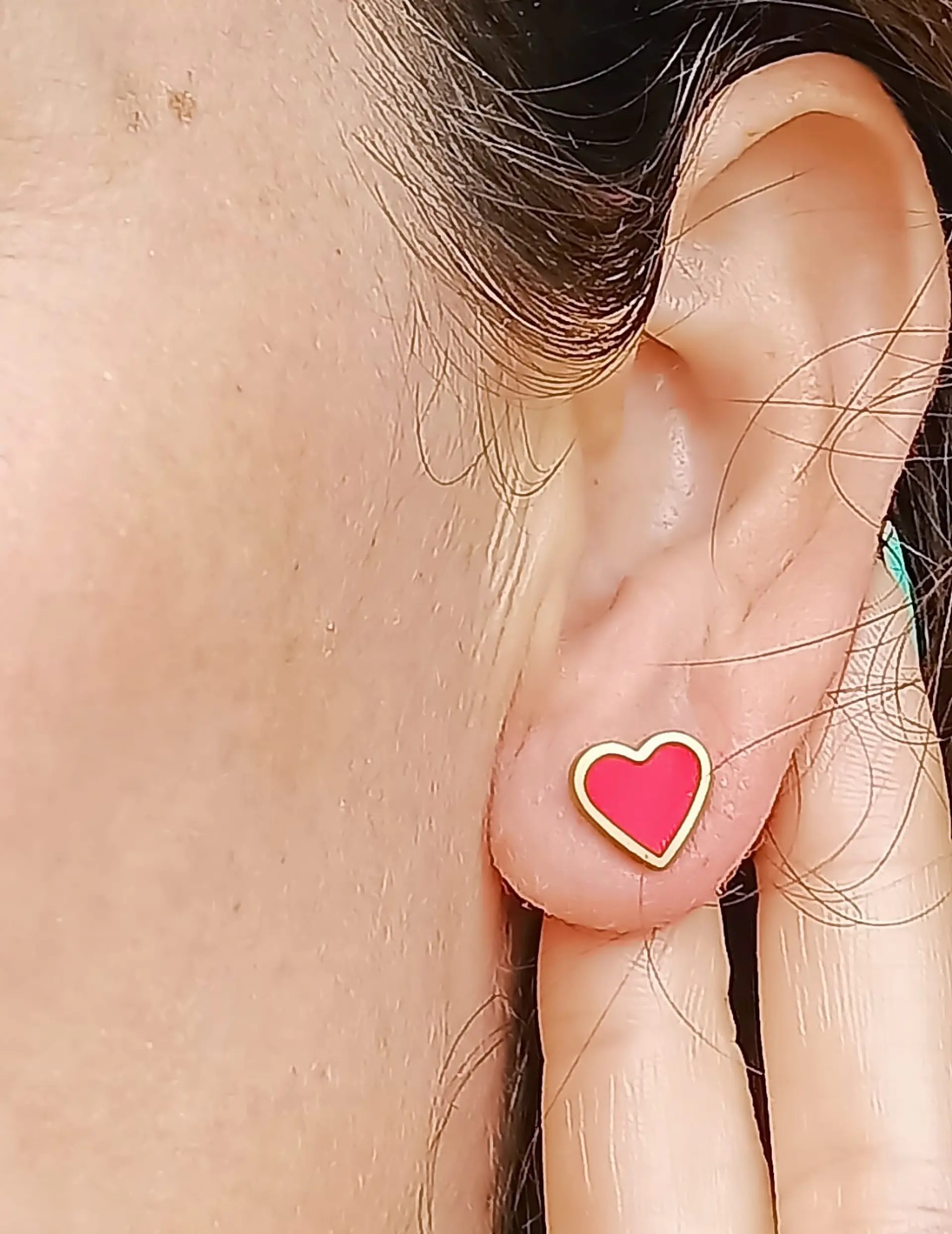 Aros Abridores Presion Corazon Rojo Chapados En Oro 18k Bebe 3