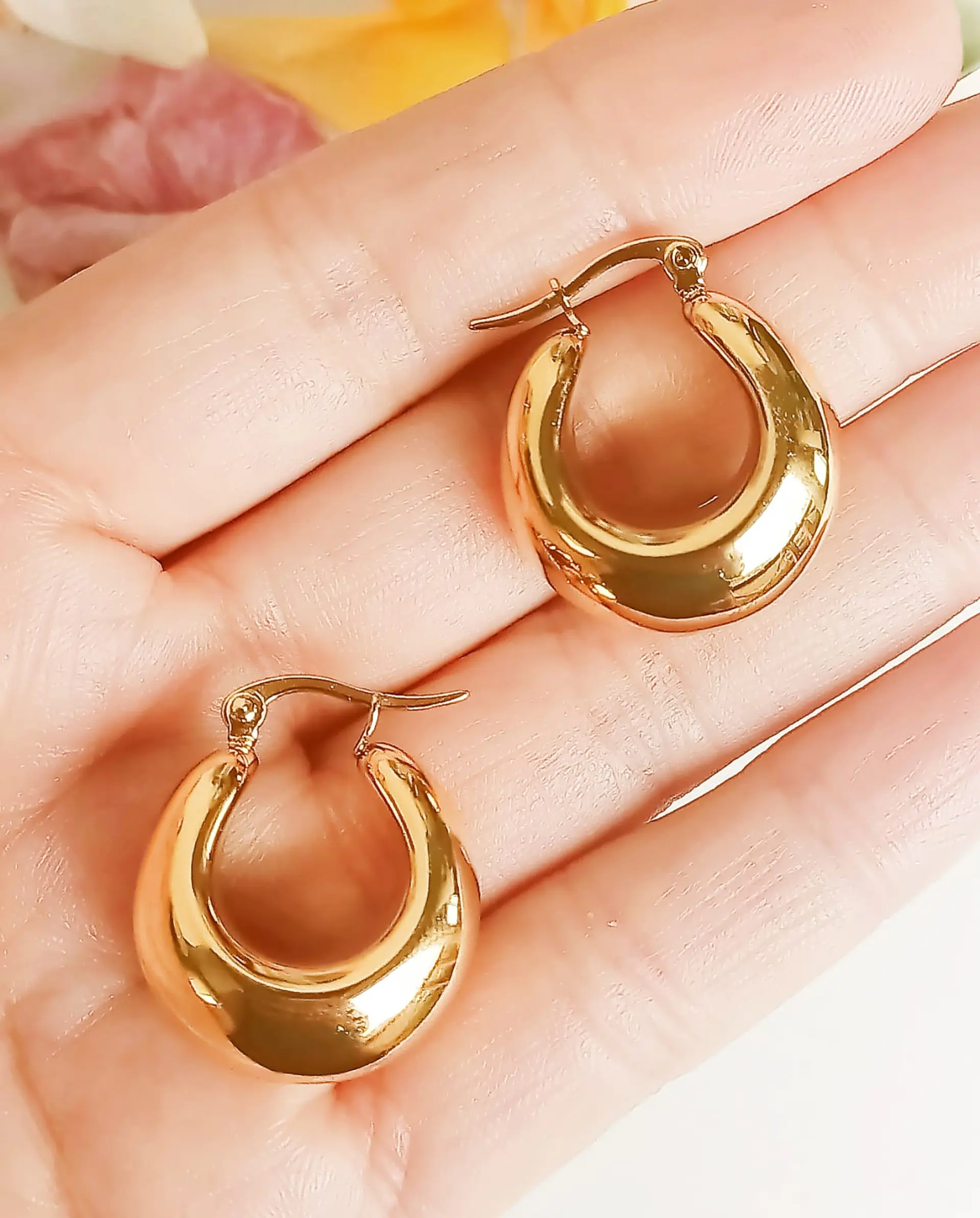 Argollas Hoop Chunky Liviana Chapada En Oro 18k 5