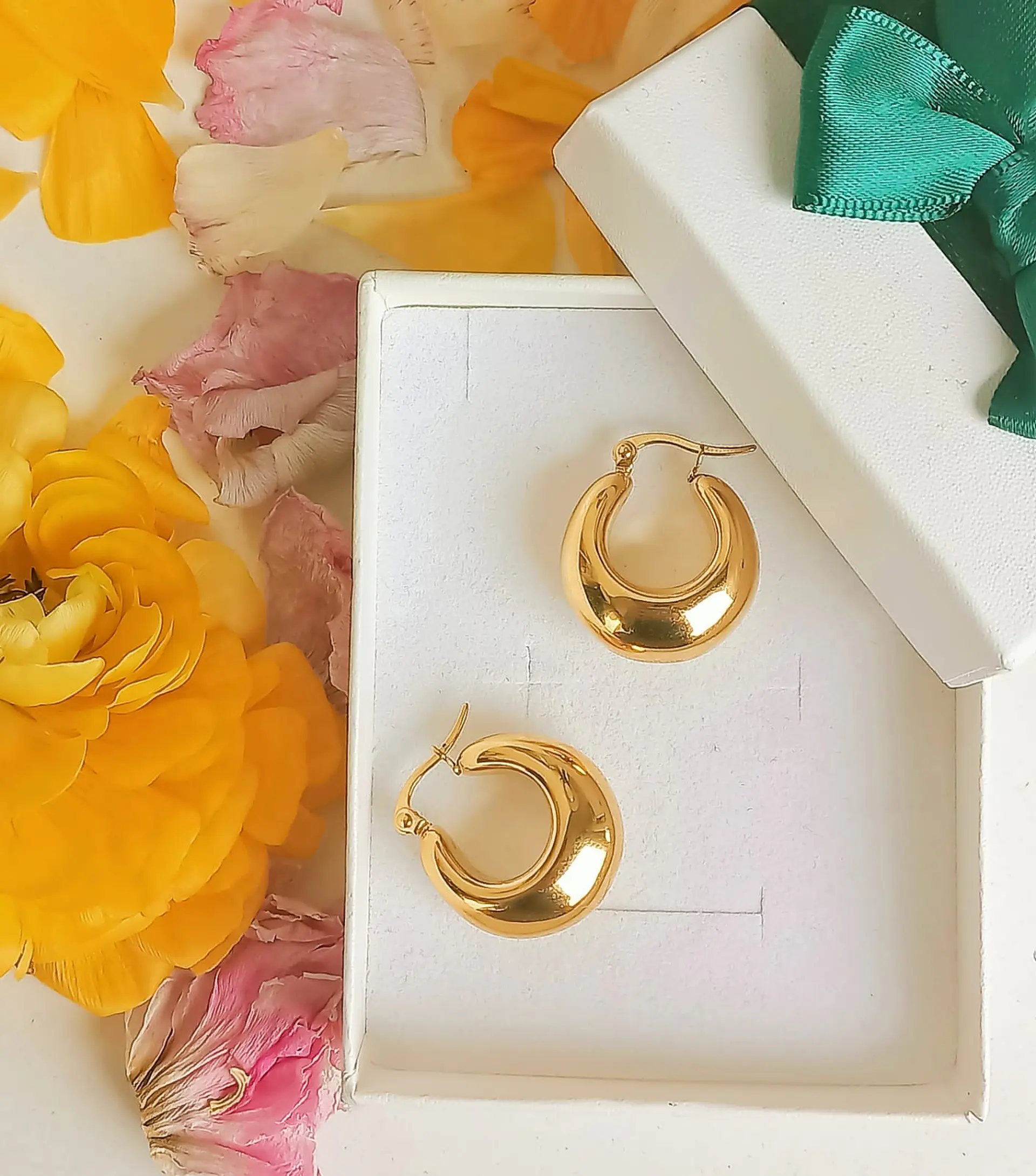 Argollas Hoop Chunky Liviana Chapada En Oro 18k 2