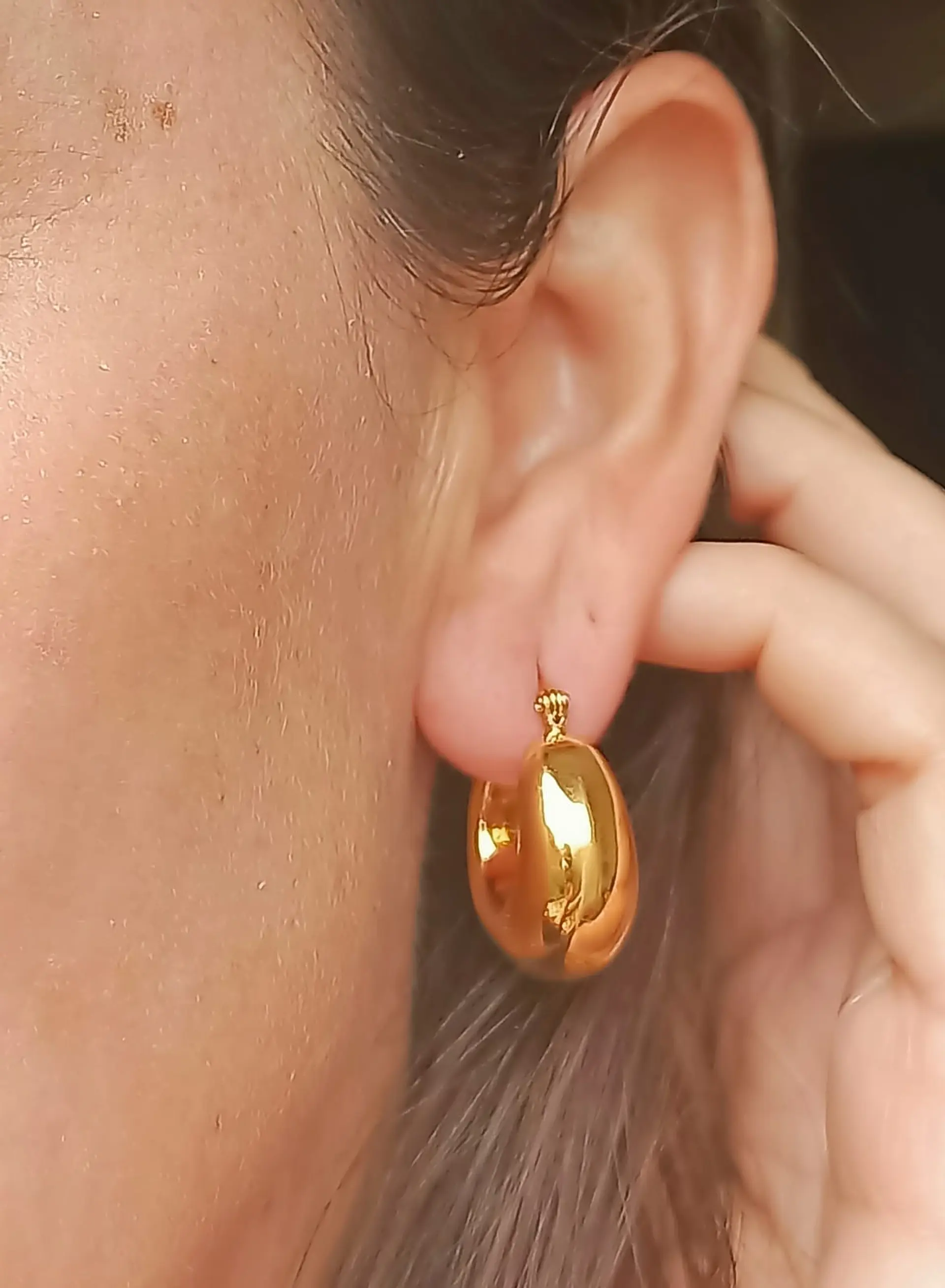 Argollas Hoop Chunky Liviana Chapada En Oro 18k 3