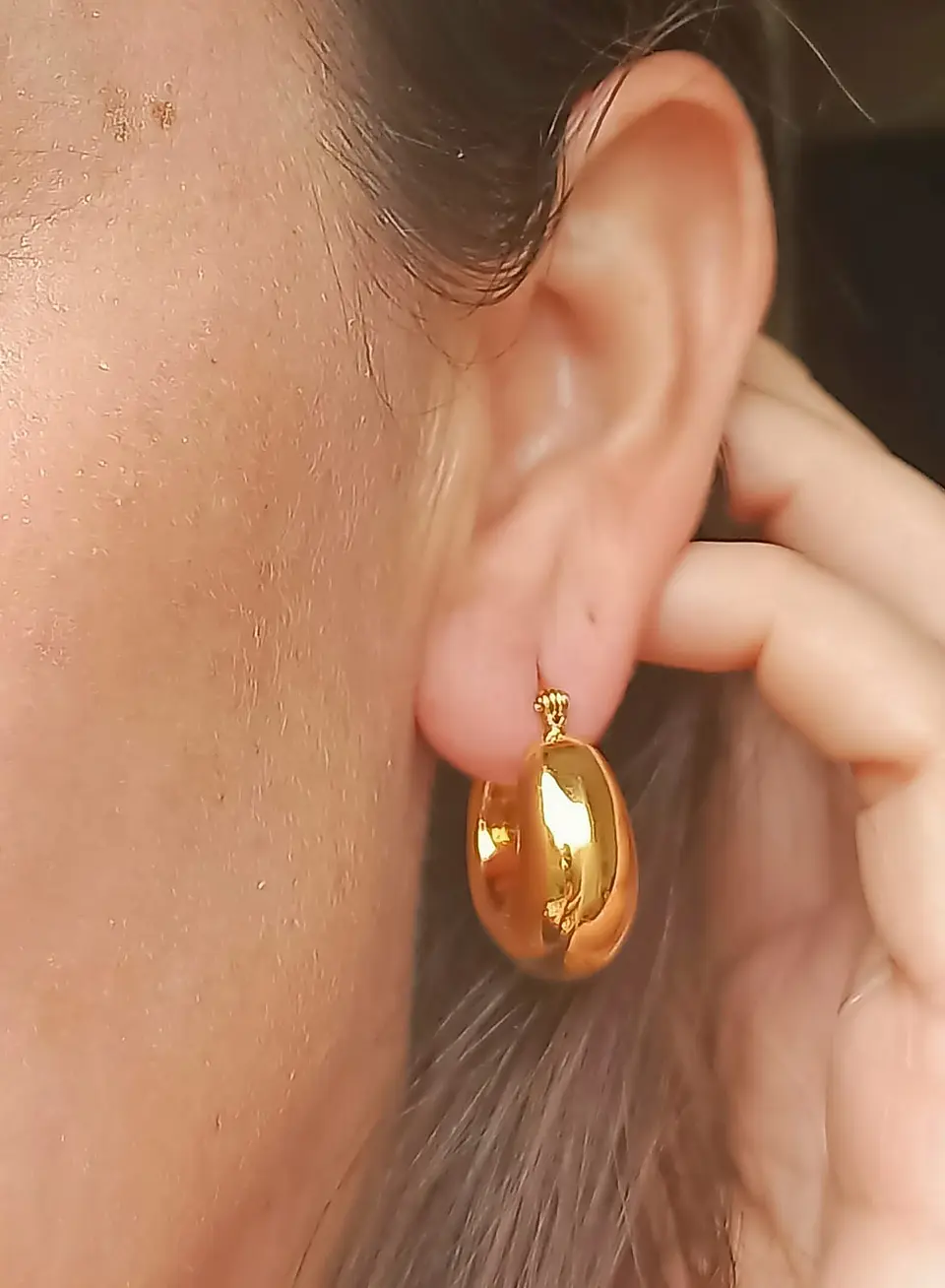 Argollas Hoop Chunky Liviana Chapada En Oro 18k 3