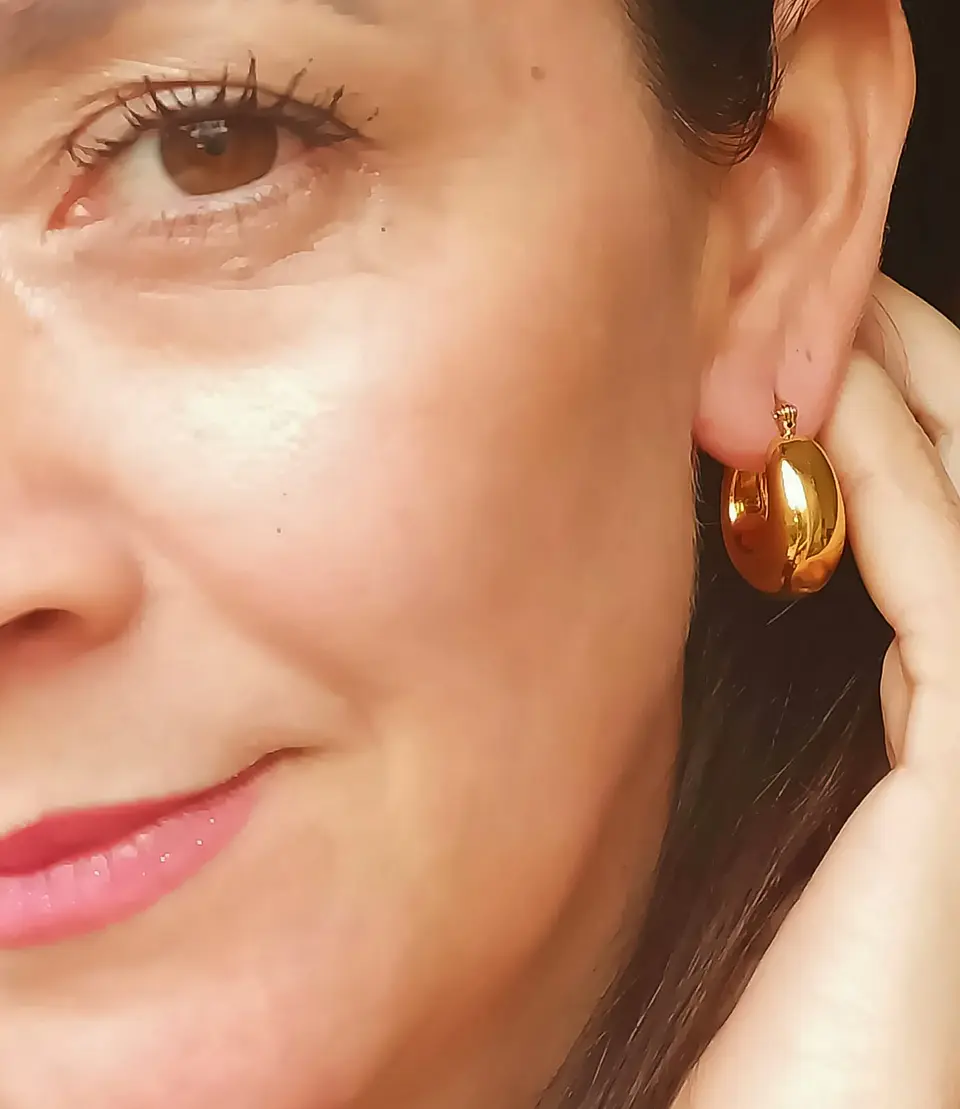 Argollas Hoop Chunky Liviana Chapada En Oro 18k 6