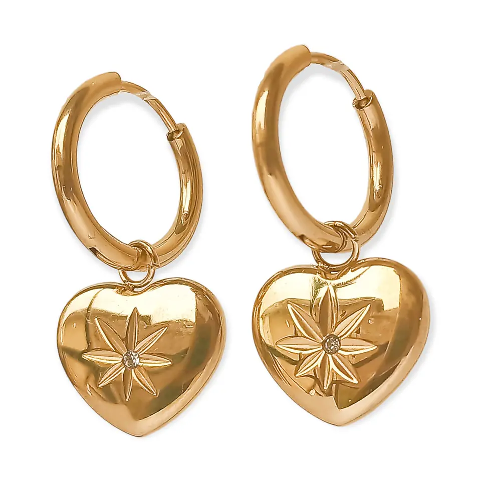 Argolla Huggies Corazón Estrella Zirconia Chapada En Oro 18k 1