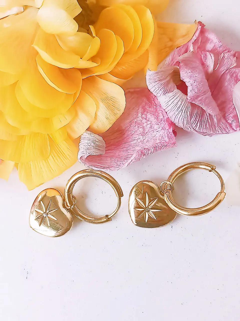 Argolla Huggies Corazón Estrella Zirconia Chapada En Oro 18k 3
