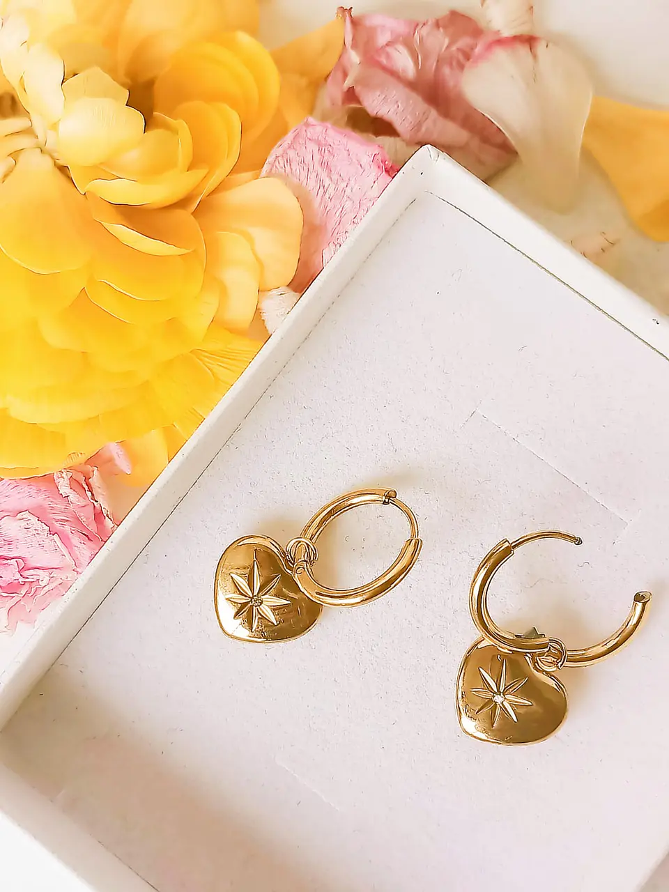 Argolla Huggies Corazón Estrella Zirconia Chapada En Oro 18k 5