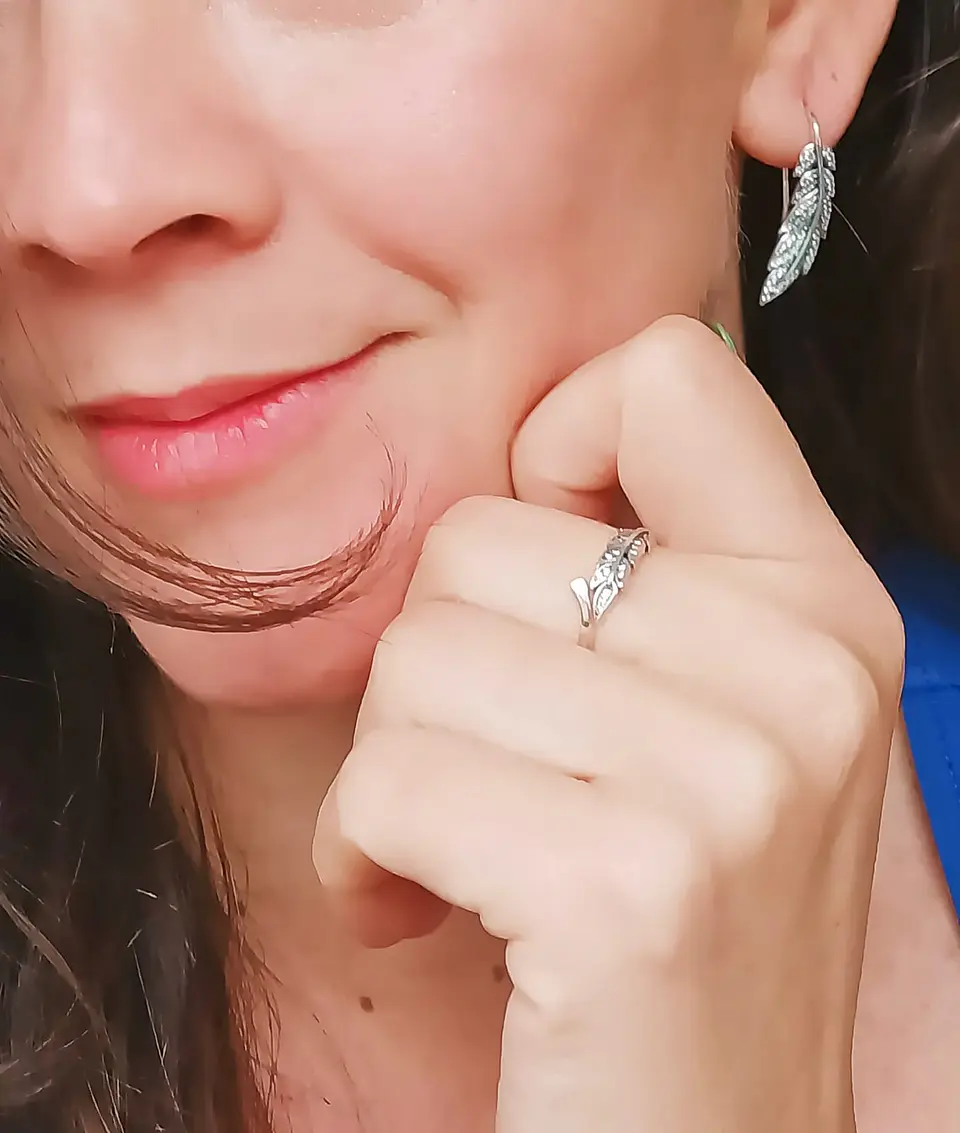 Anillos plumas alas zirconia plata 925 ajustable 9