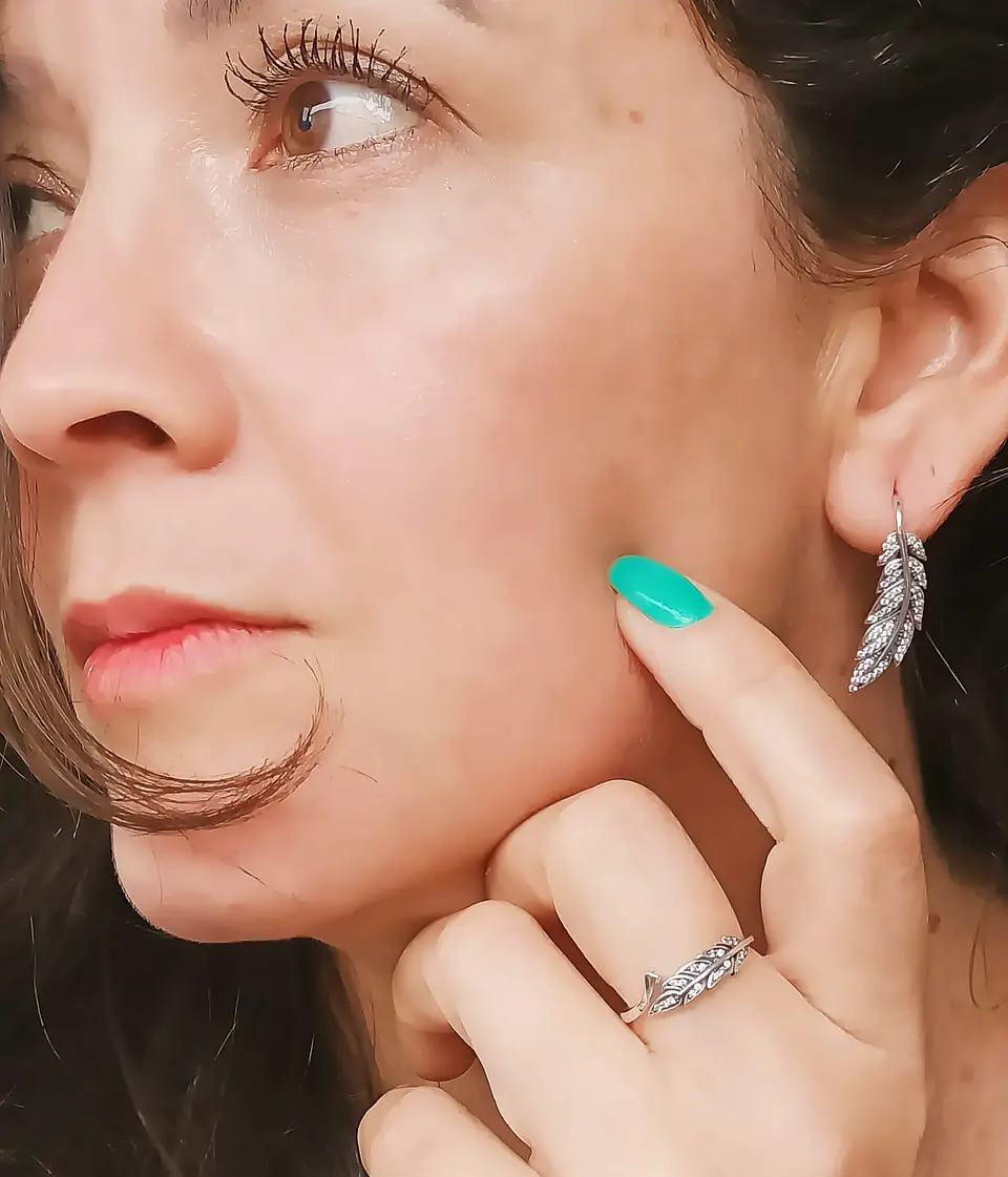 Set Aros Anillo Ajustable Alas Plata Fina 925 Zirconias Pave 6