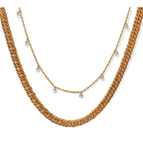 Conjunto Cadena Multicapa Eslabones Punto Luz Chapado En Oro