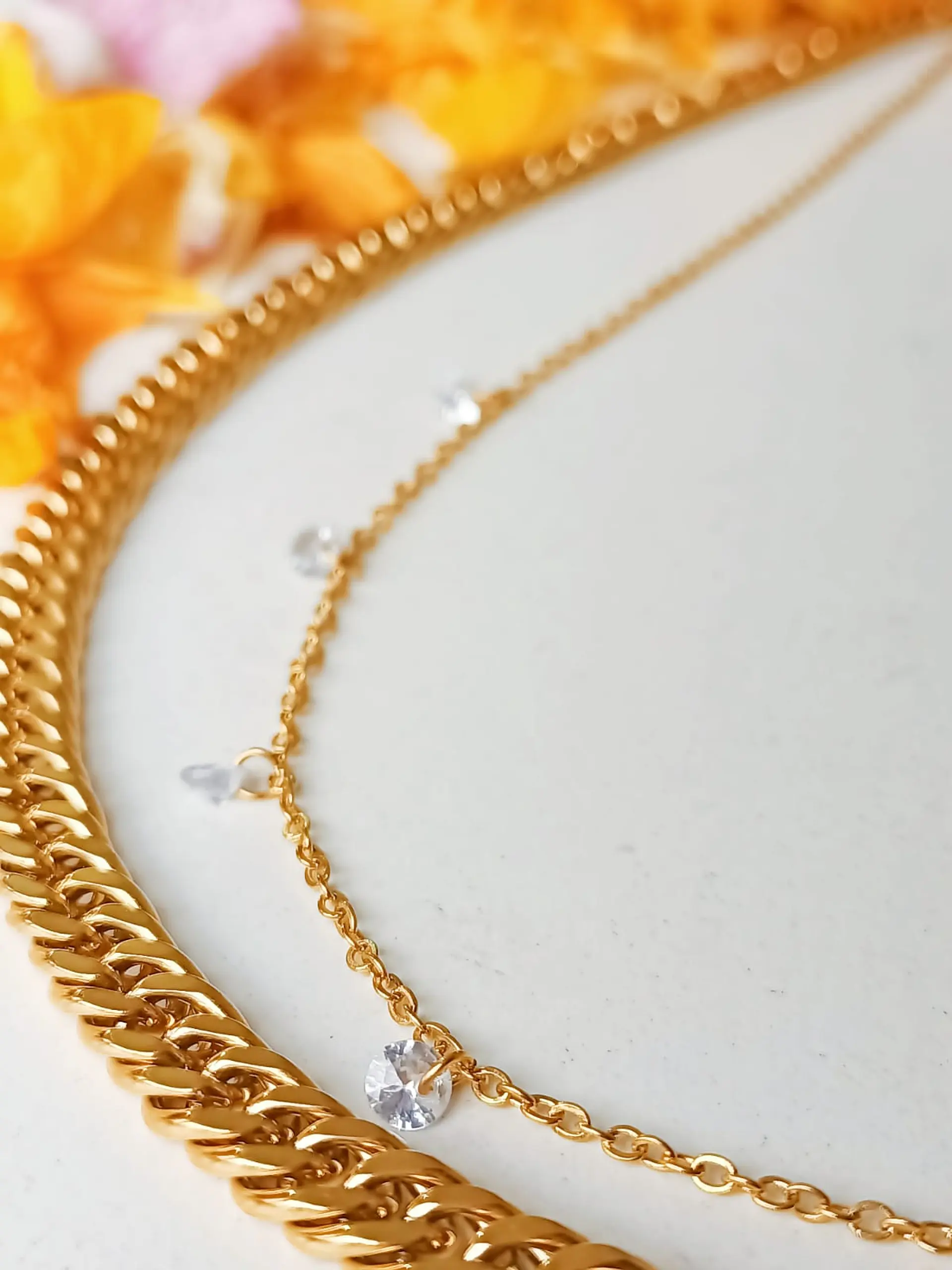 Conjunto Cadena Multicapa Eslabones Punto Luz Chapado En Oro 4