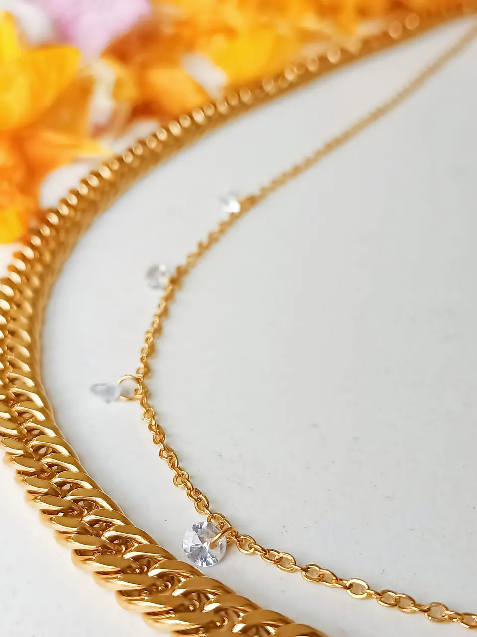 Conjunto Cadena Multicapa Eslabones Punto Luz Chapado En Oro 4