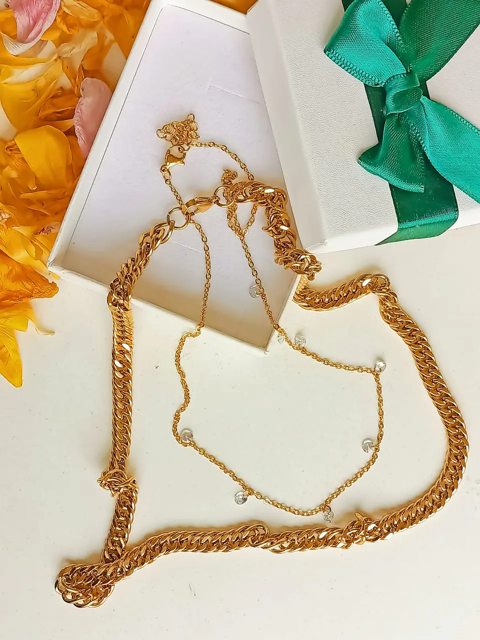 Conjunto Cadena Multicapa Eslabones Punto Luz Chapado En Oro 2
