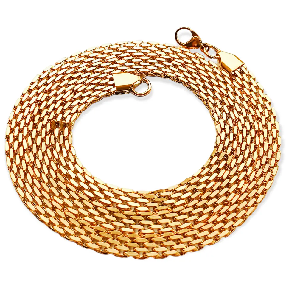 Cadena Tejido de Malla Chunky 6mm Chapada En Oro 18k 1