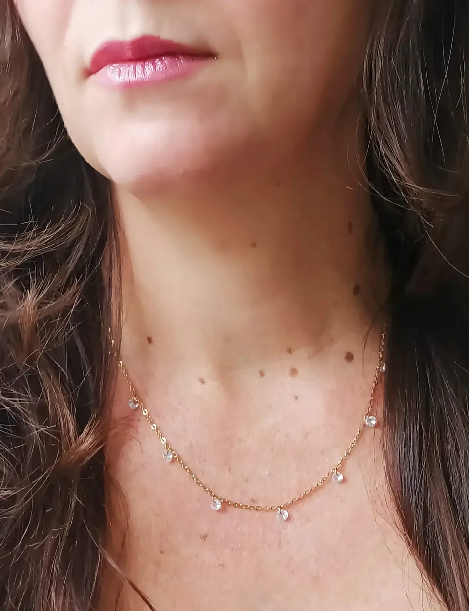 Cadena Colgante Punto De Luz Zirconia Chapado En Oro 18k 5