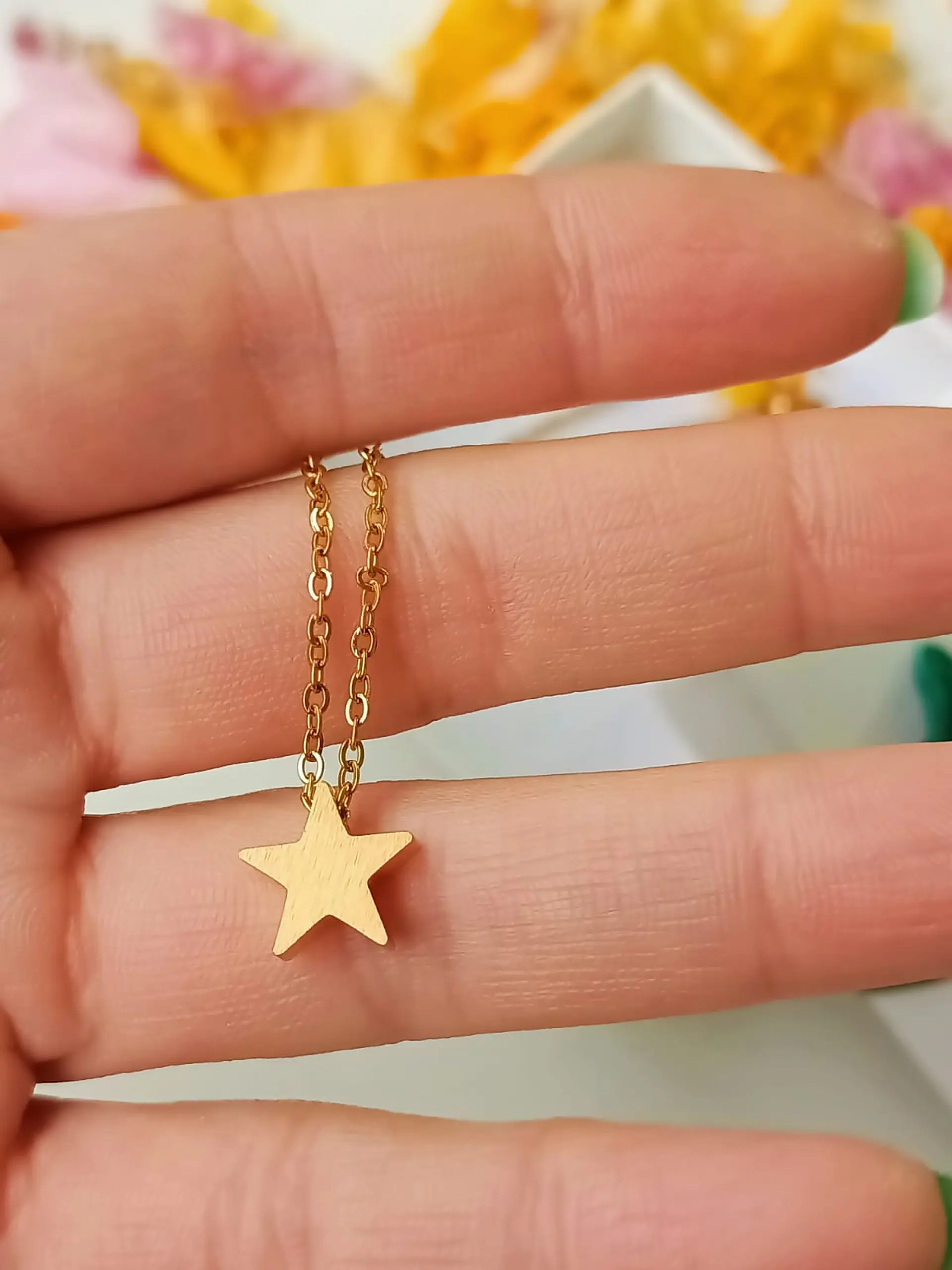 Cadena Colgante Estrella Minimalista Niña Chapada En Oro 18k 4