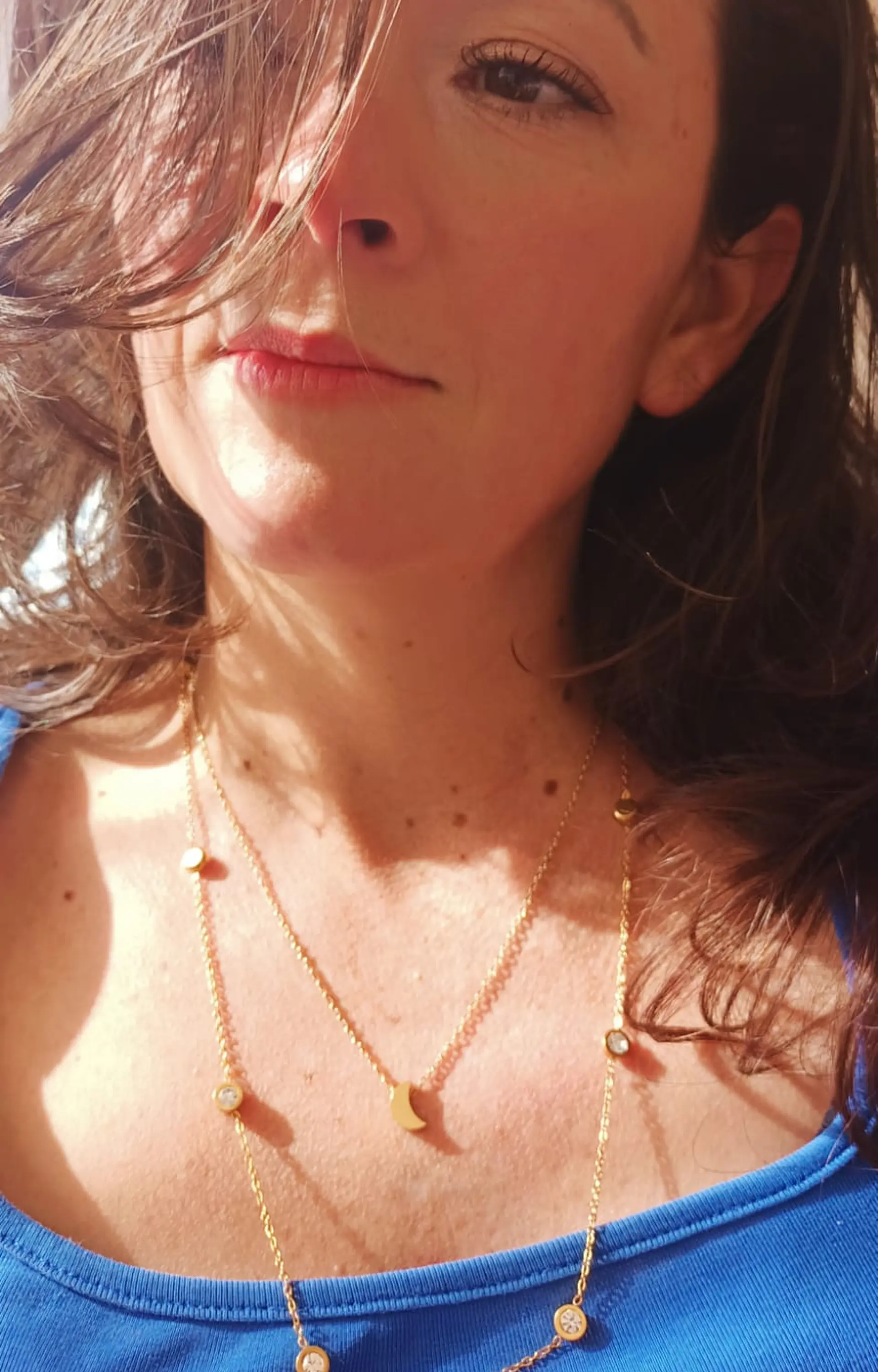 Conjunto Multicapa Colgante Largo Luna Chapado En Oro 18k 3