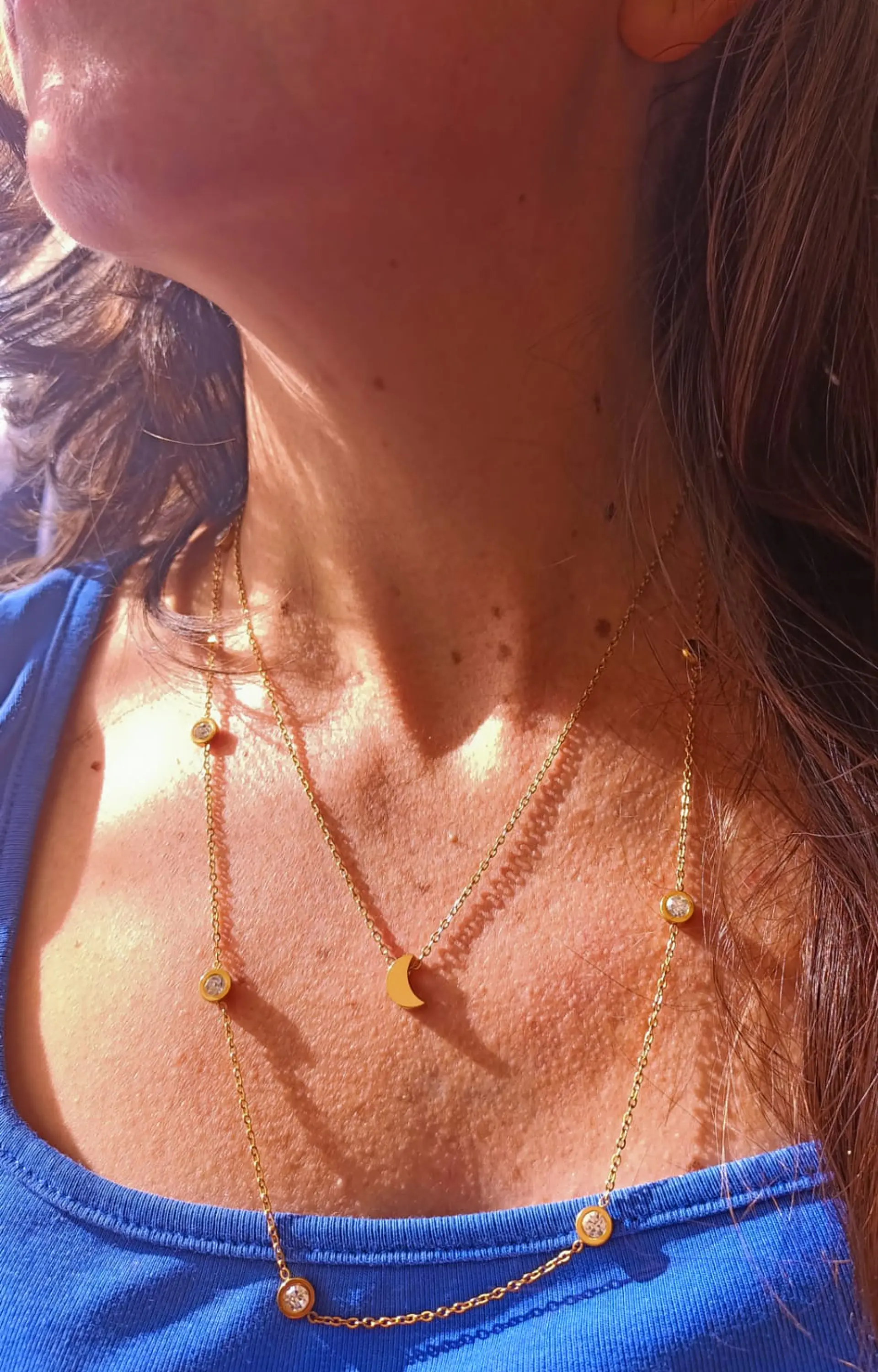 Conjunto Multicapa Colgante Largo Luna Chapado En Oro 18k 5