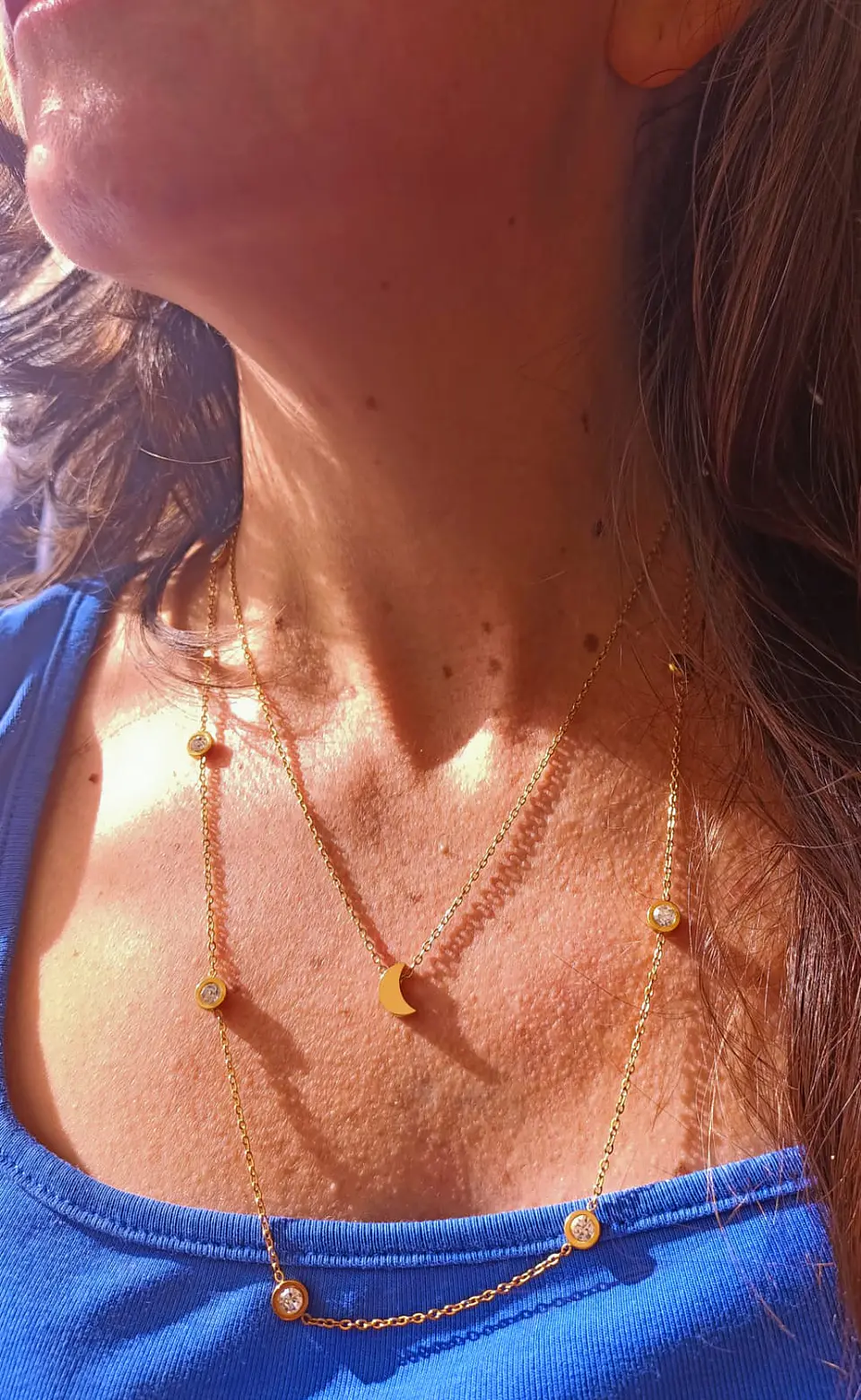 Conjunto Multicapa Colgante Largo Luna Chapado En Oro 18k 5
