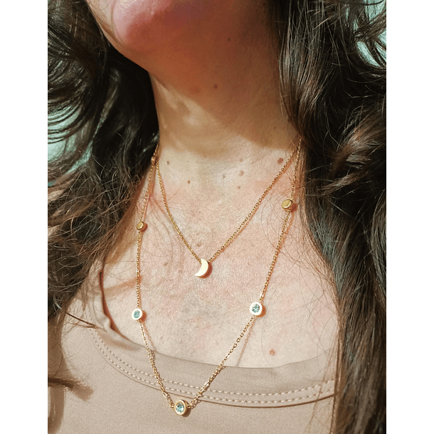 Conjunto Multicapa Colgante Largo Luna Chapado En Oro 18k 7