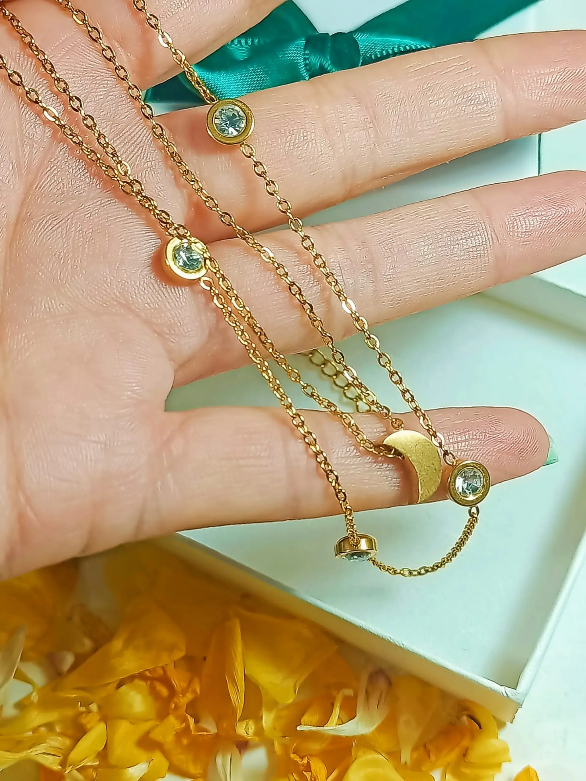 Conjunto Multicapa Colgante Largo Luna Chapado En Oro 18k 6