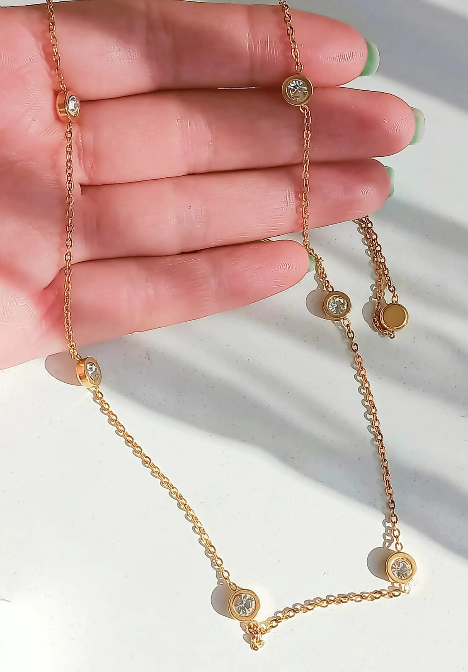 Colgante Largo Minimalista Punto De Luz Chapado En Oro 18k 6