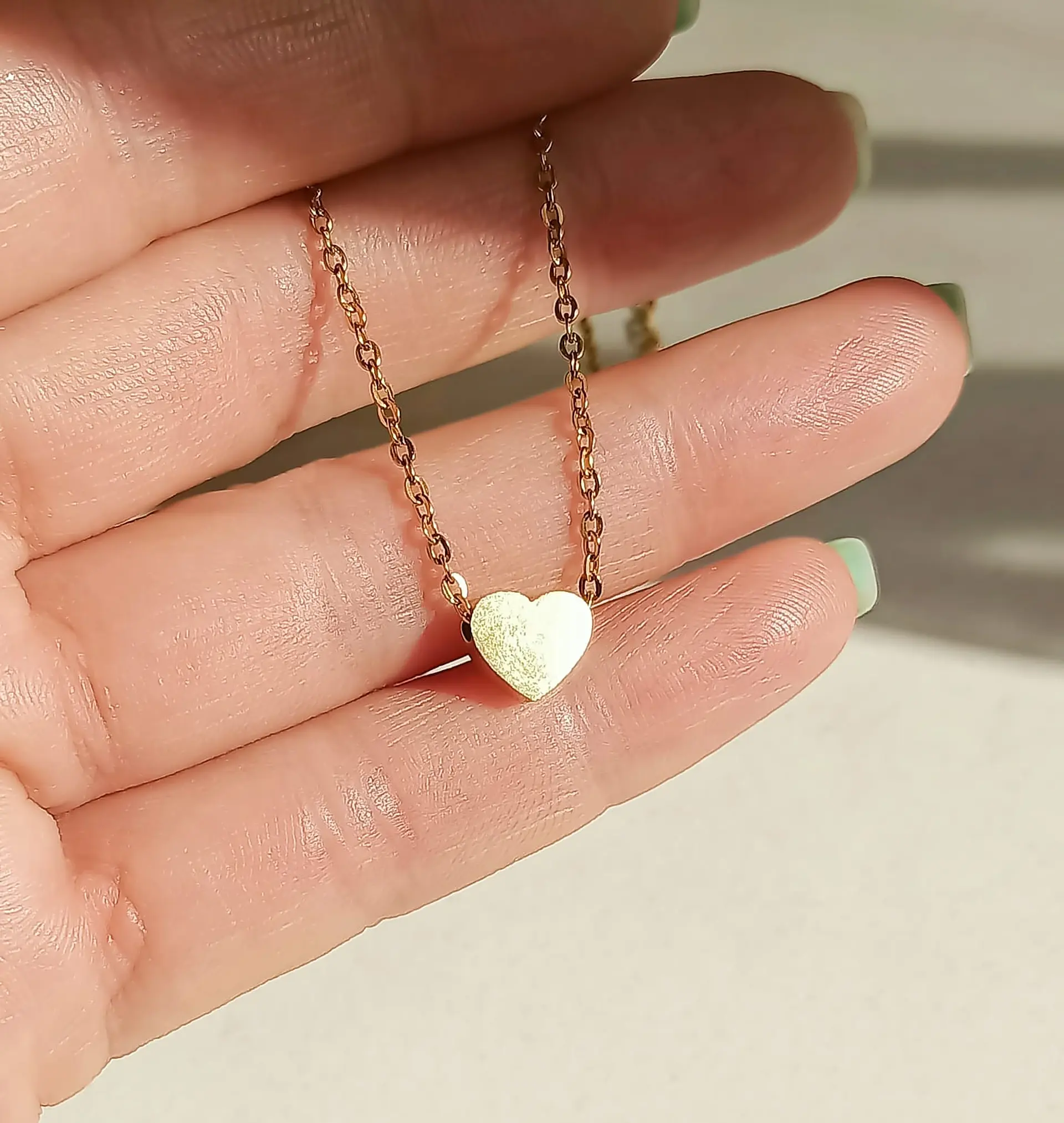 Cadena Corazon Golden Minimalista Chapada En Oro 18k 5