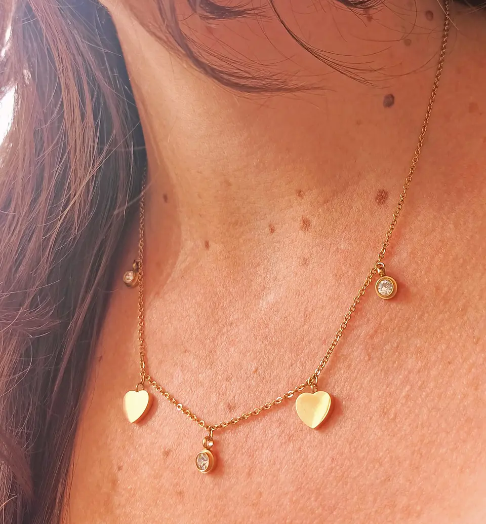 Cadena Colgante Punto De Luz Corazones Chapado En Oro 18k 5