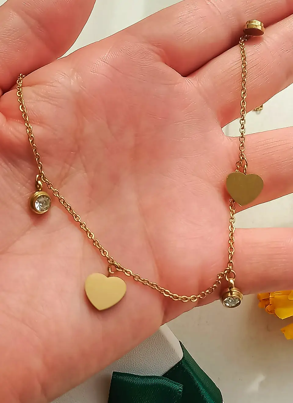 Cadena Colgante Punto De Luz Corazones Chapado En Oro 18k 4