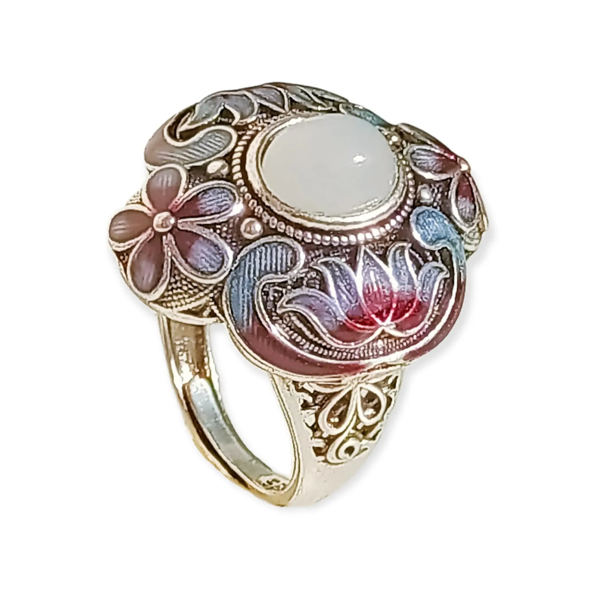 Anillo Ajustable Chapado En Plata 925 Calcedonia Joya Étnica 1