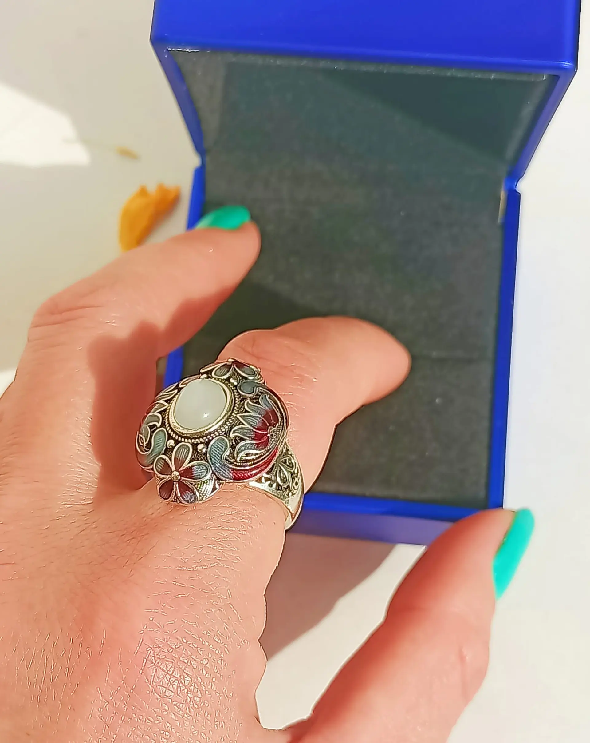 Anillo Ajustable Chapado En Plata 925 Calcedonia Joya Étnica 5