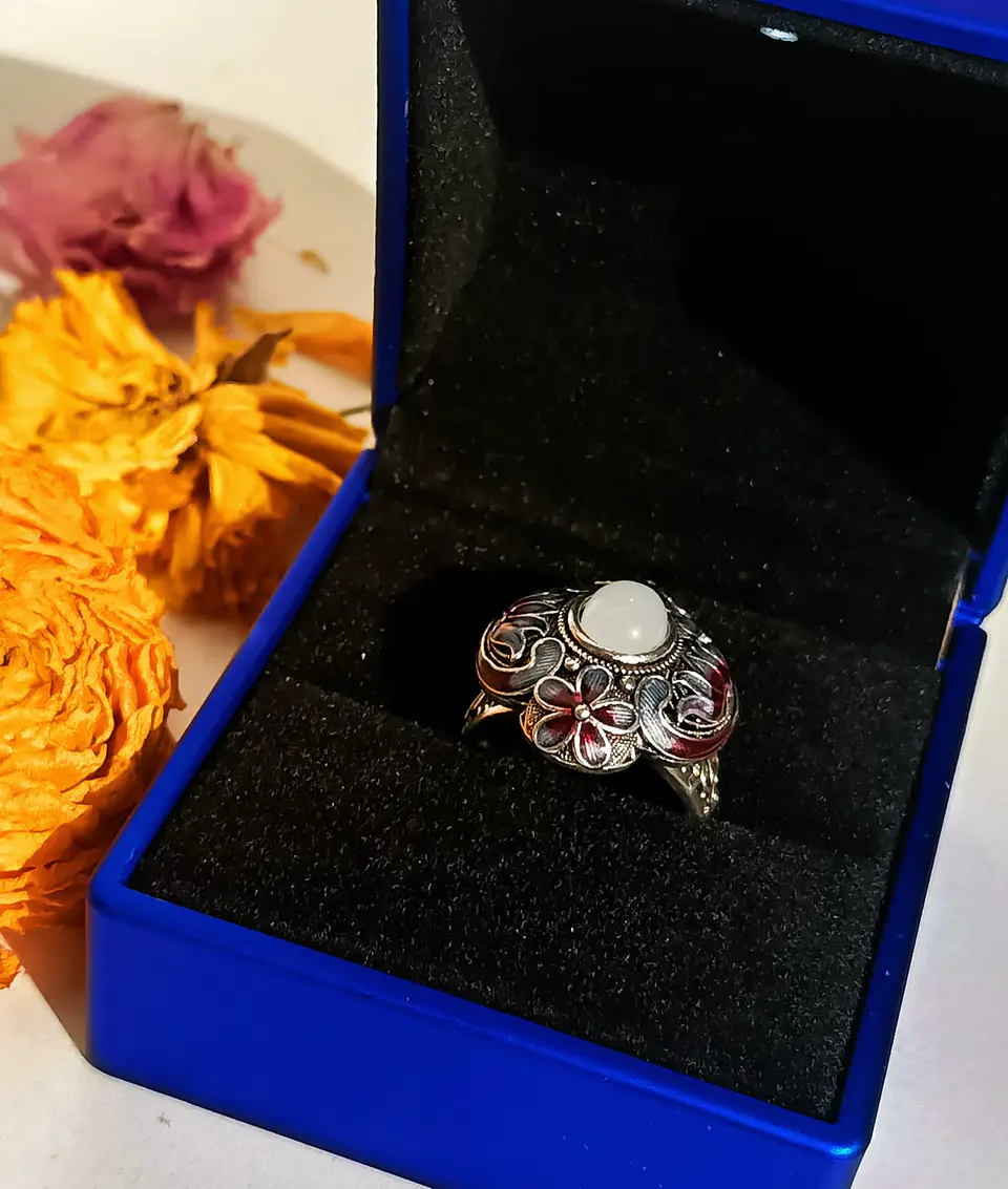 Anillo Ajustable Chapado En Plata 925 Calcedonia Joya Étnica 2