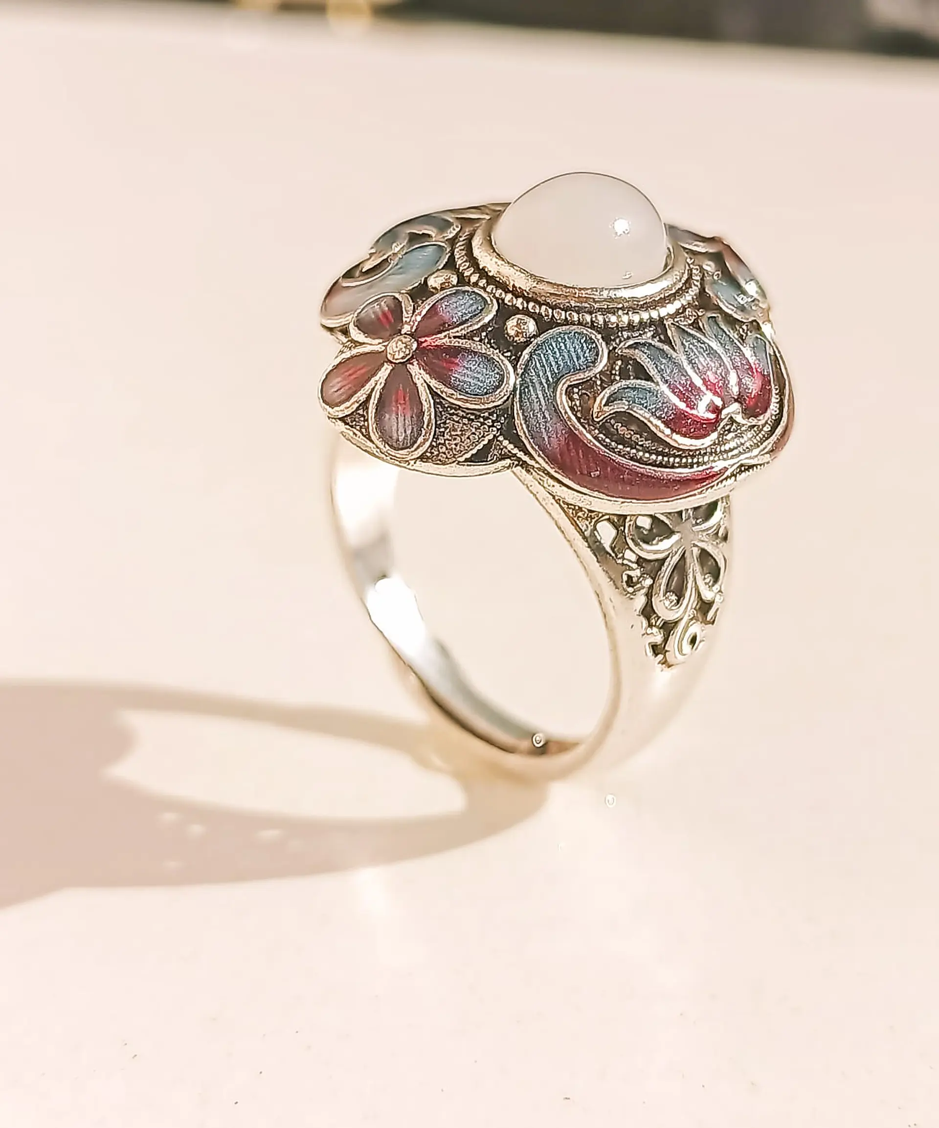 Anillo Ajustable Chapado En Plata 925 Calcedonia Joya Étnica 7