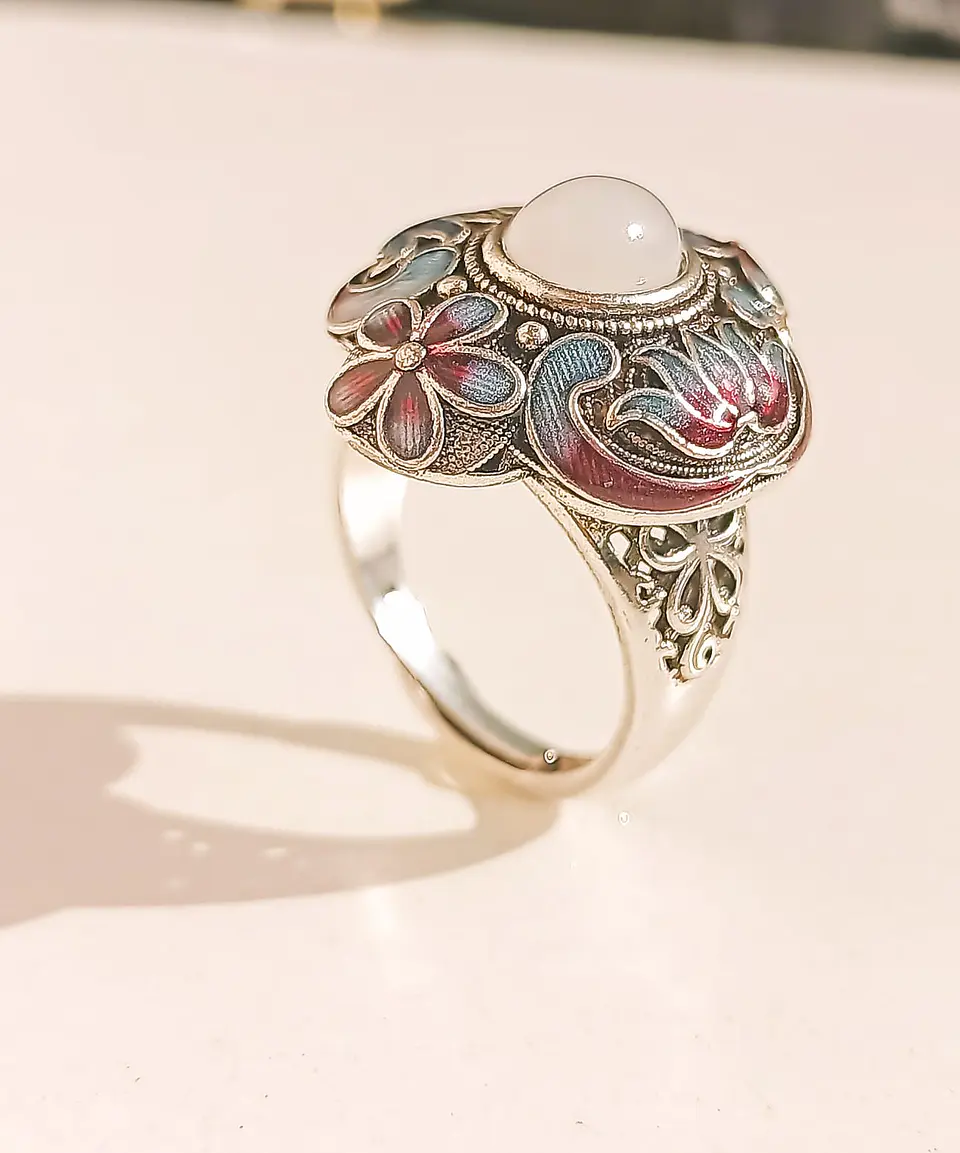 Anillo Ajustable Chapado En Plata 925 Calcedonia Joya Étnica 7