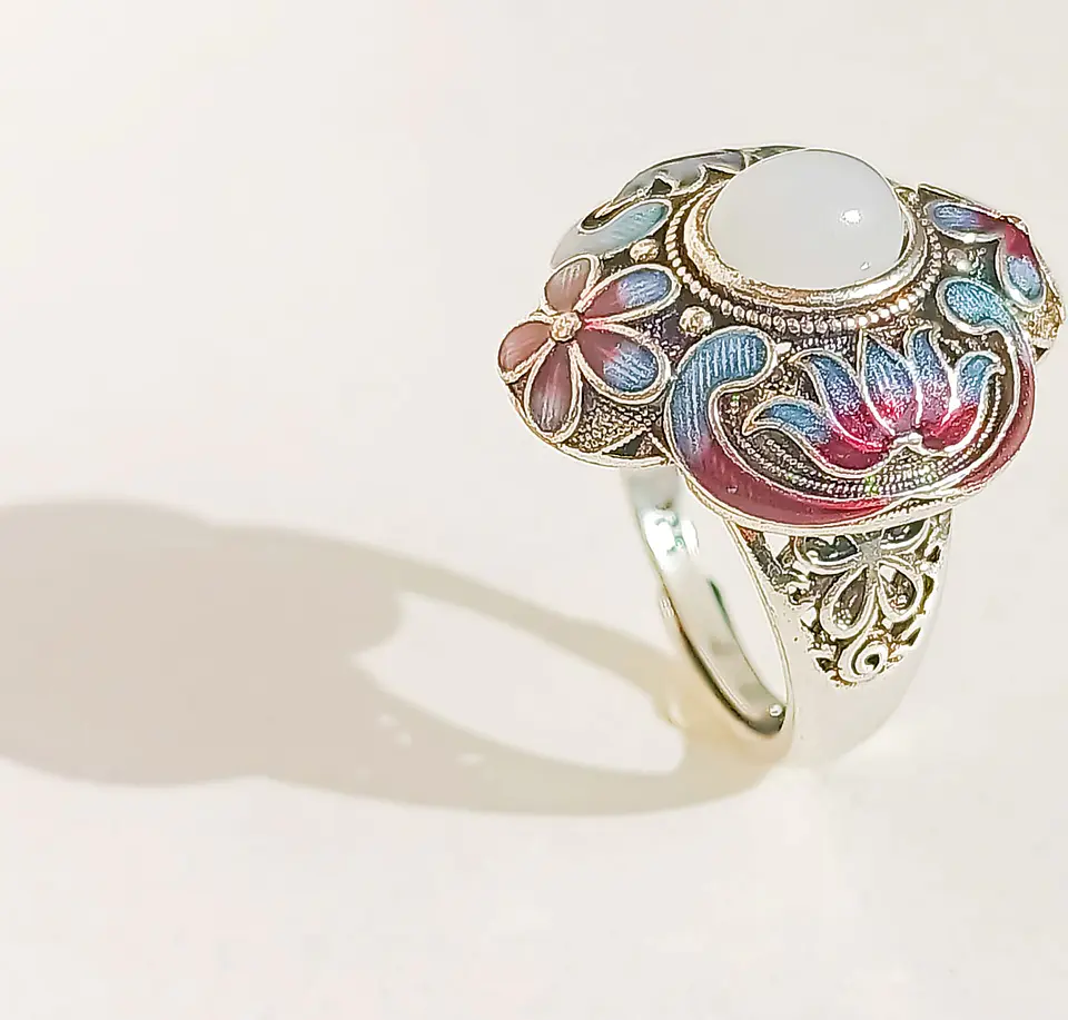 Anillo Ajustable Chapado En Plata 925 Calcedonia Joya Étnica 9