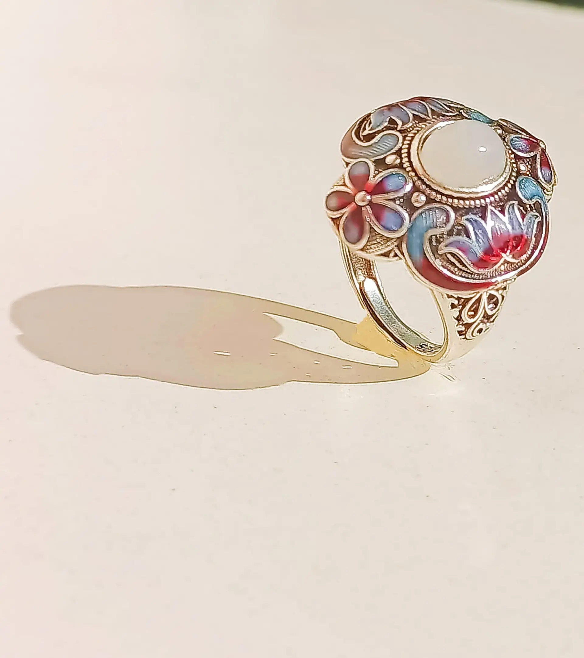 Anillo Ajustable Chapado En Plata 925 Calcedonia Joya Étnica 10