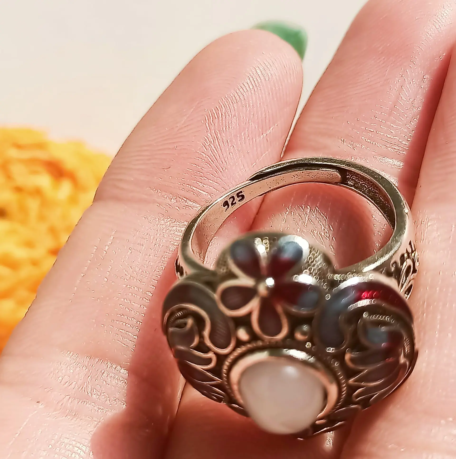 Anillo Ajustable Chapado En Plata 925 Calcedonia Joya Étnica 11