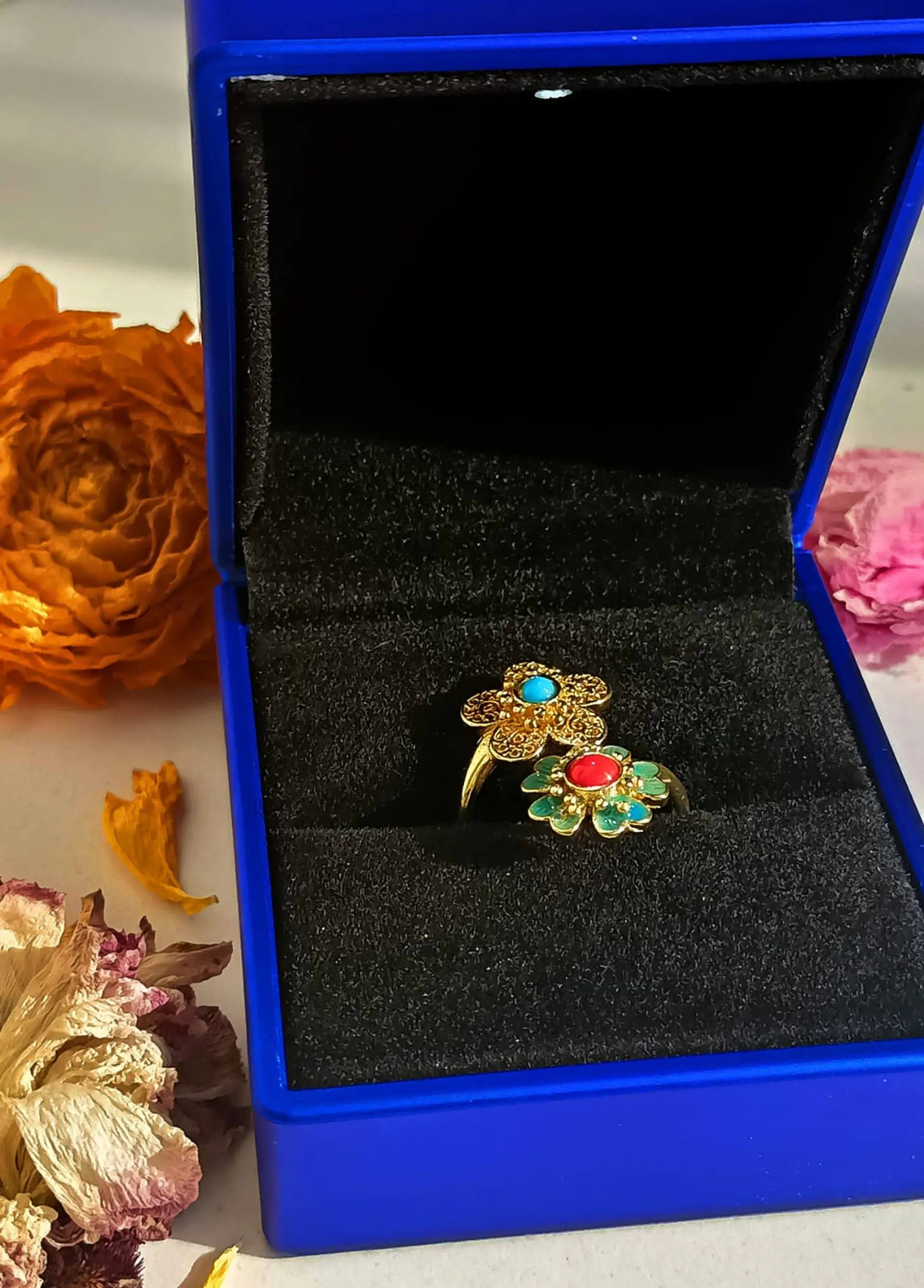 Anillo Ajustable Chapado En Oro 18k Turmalina Roja Vintage 2