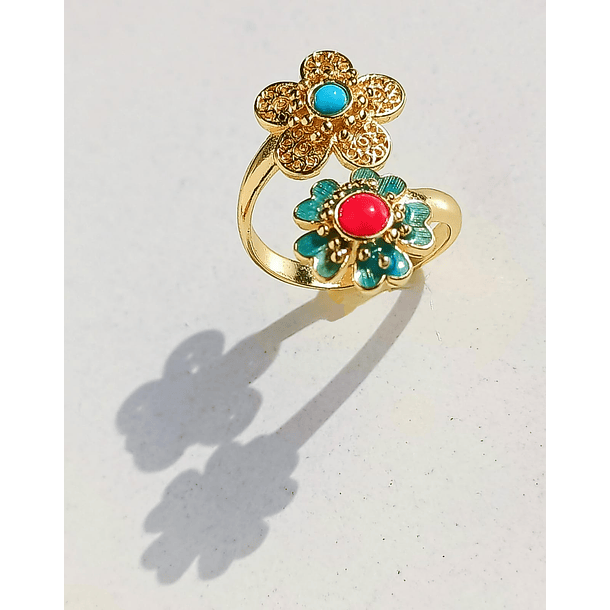 Anillo Ajustable Chapado En Oro 18k Turmalina Roja Vintage 6