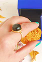 Anillo Ajustable Plata Chapada En Oro 18k Jade Negro Vintage - Miniatura 4