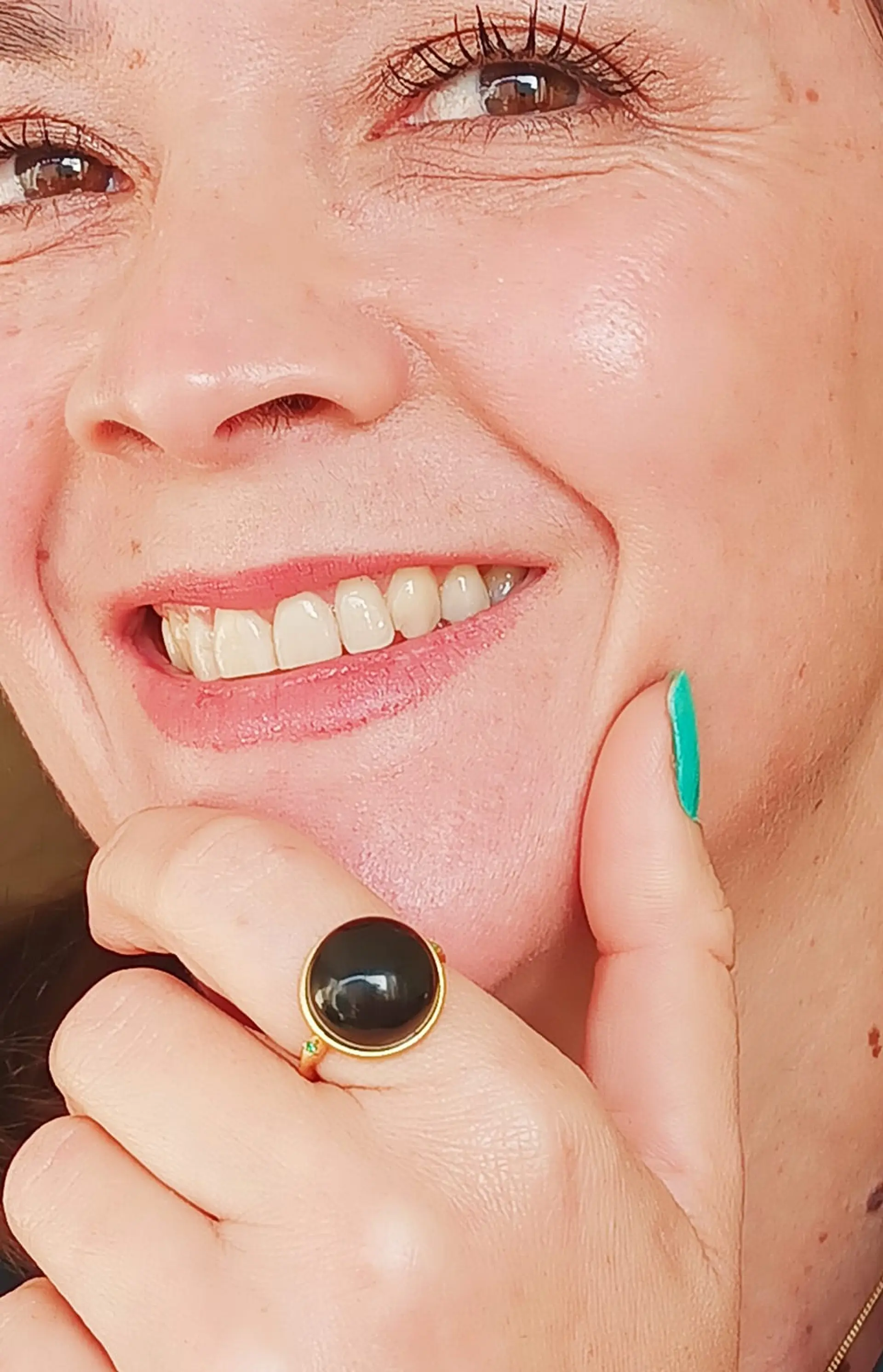 Anillo Ajustable Plata Chapada En Oro 18k Jade Negro Vintage 3