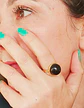 Anillo Ajustable Plata Chapada En Oro 18k Jade Negro Vintage - Miniatura 7