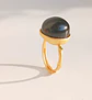 Anillo Ajustable Plata Chapada En Oro 18k Jade Negro Vintage - Miniatura 8