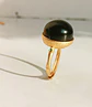 Anillo Ajustable Plata Chapada En Oro 18k Jade Negro Vintage - Miniatura 6