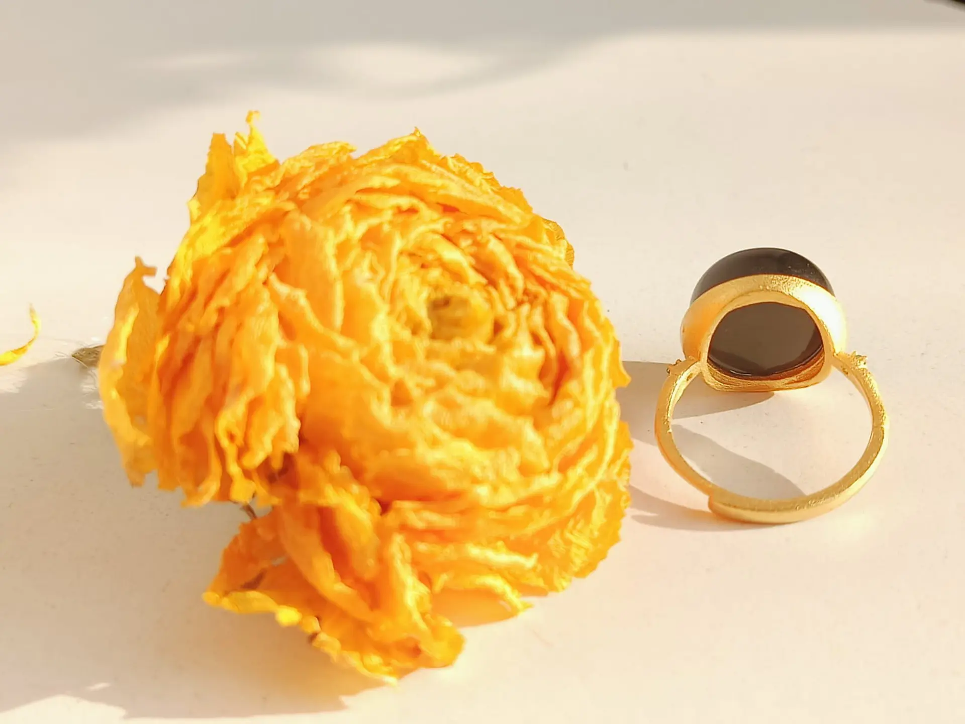 Anillo Ajustable Plata Chapada En Oro 18k Jade Negro Vintage 11