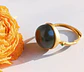 Anillo Ajustable Plata Chapada En Oro 18k Jade Negro Vintage - Miniatura 12