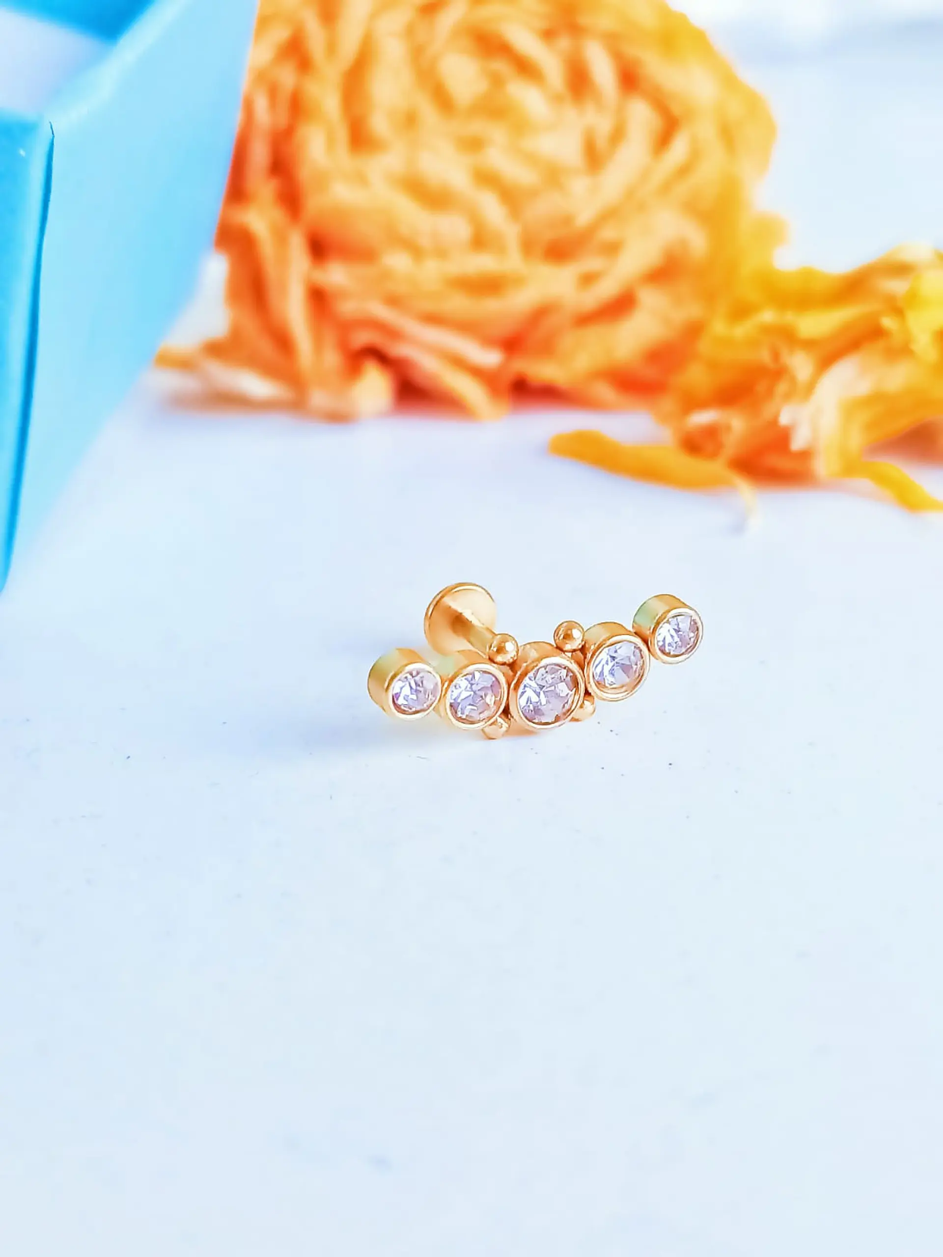 Piercing Oreja Tragus Conch Zircon Chapado En Oro 18k Unidad 6