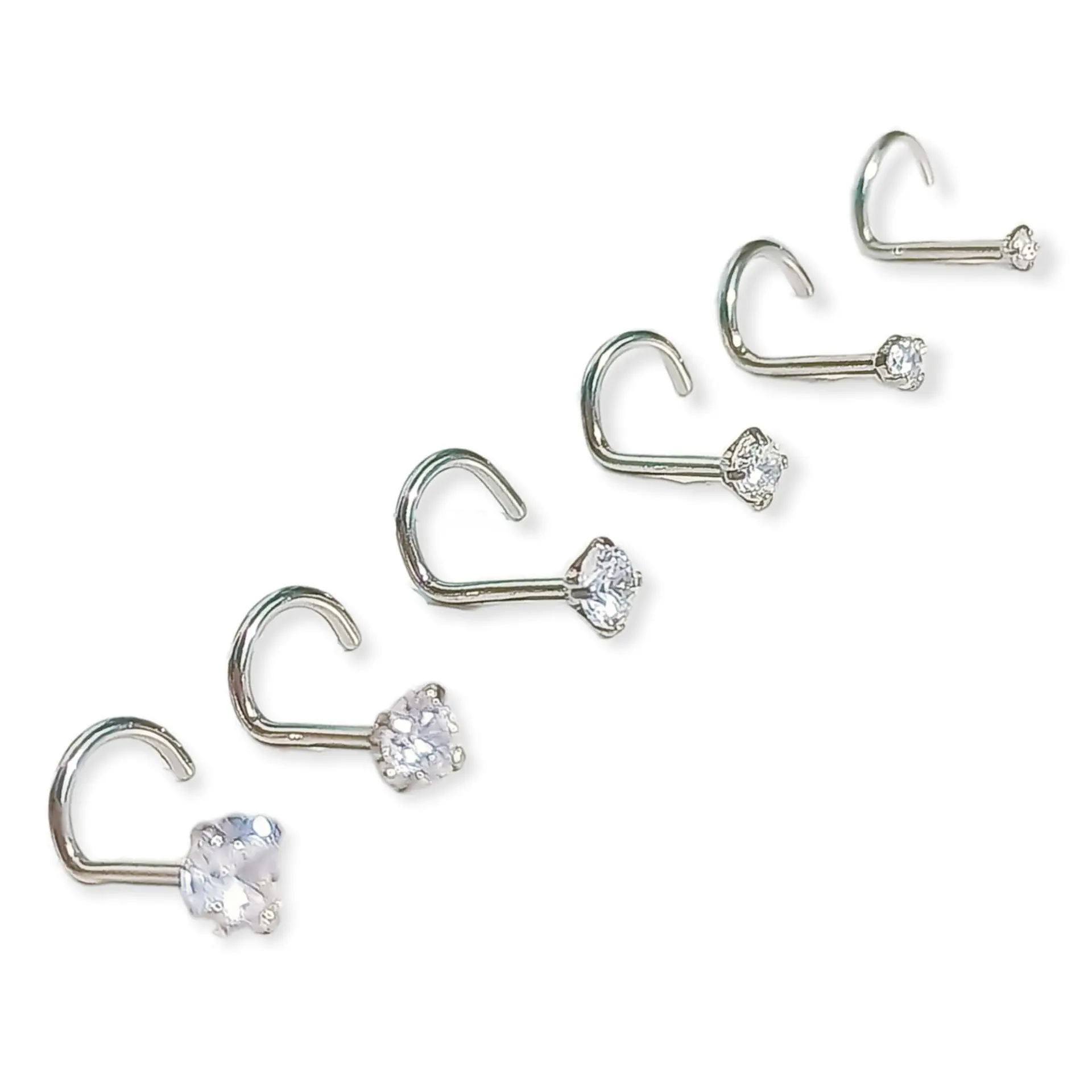 Set De 6 Piercing Pack Nostril Punto De Luz Tipo S Plateado 1