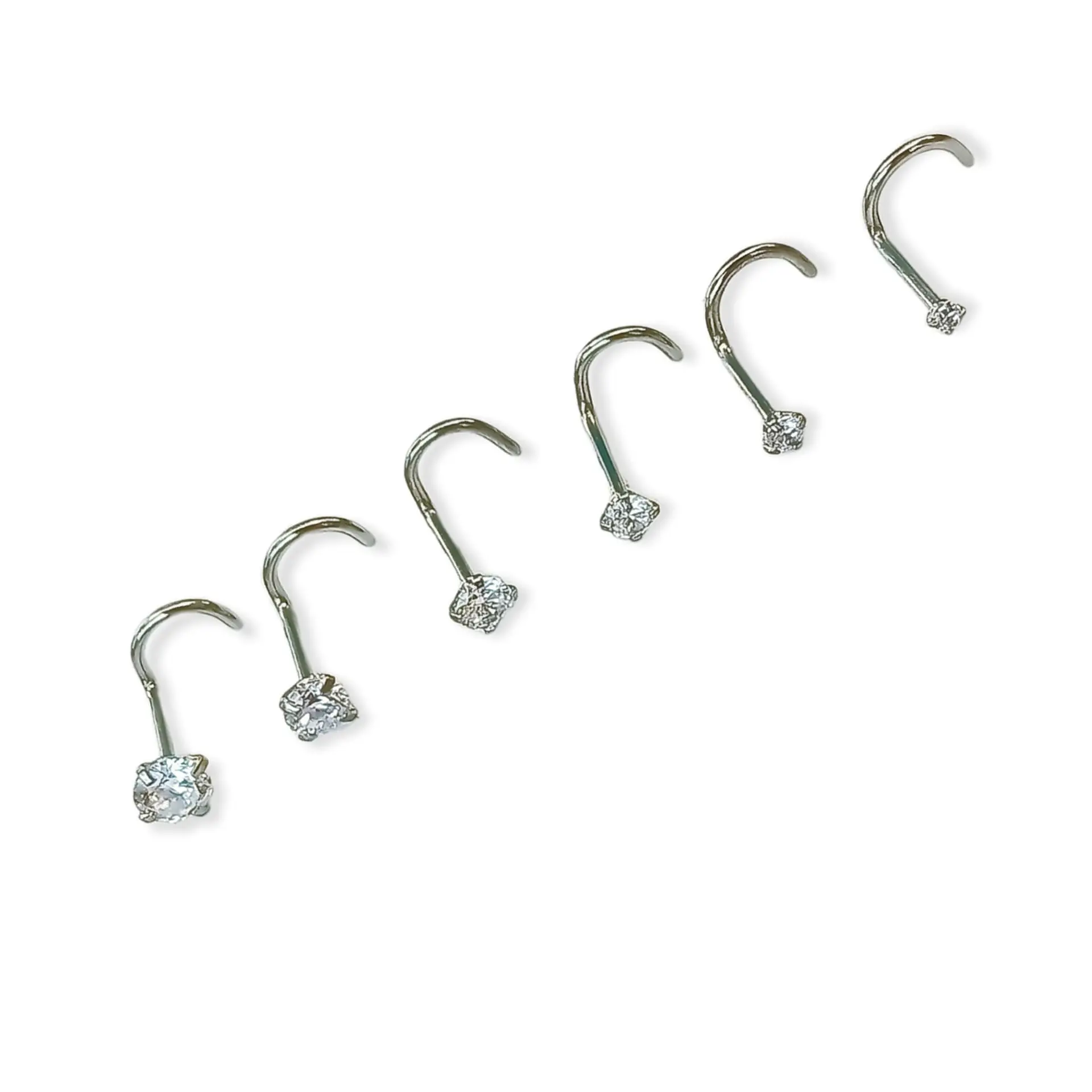Set De 6 Piercing Pack Nostril Punto De Luz Tipo S Plateado 4